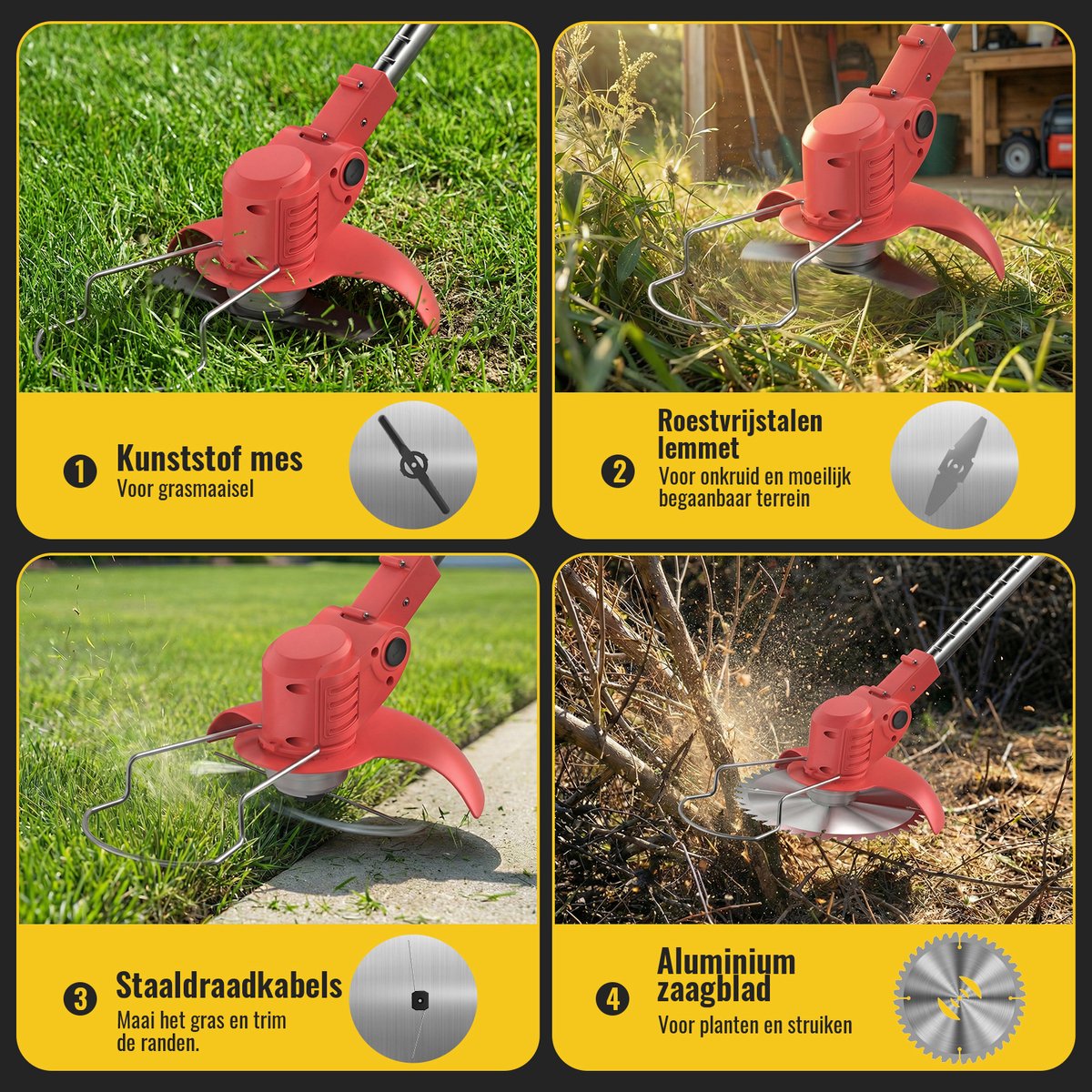 CONENTOOL 5-in-1 Accu Grastrimmer 21V 2000mAh - Incl. 2 Accu's & Lader - Opvouwbaar & Kantenmaaier - Draadloze Elektrische Grasmaaier voor Tuin & Bos – foto 6