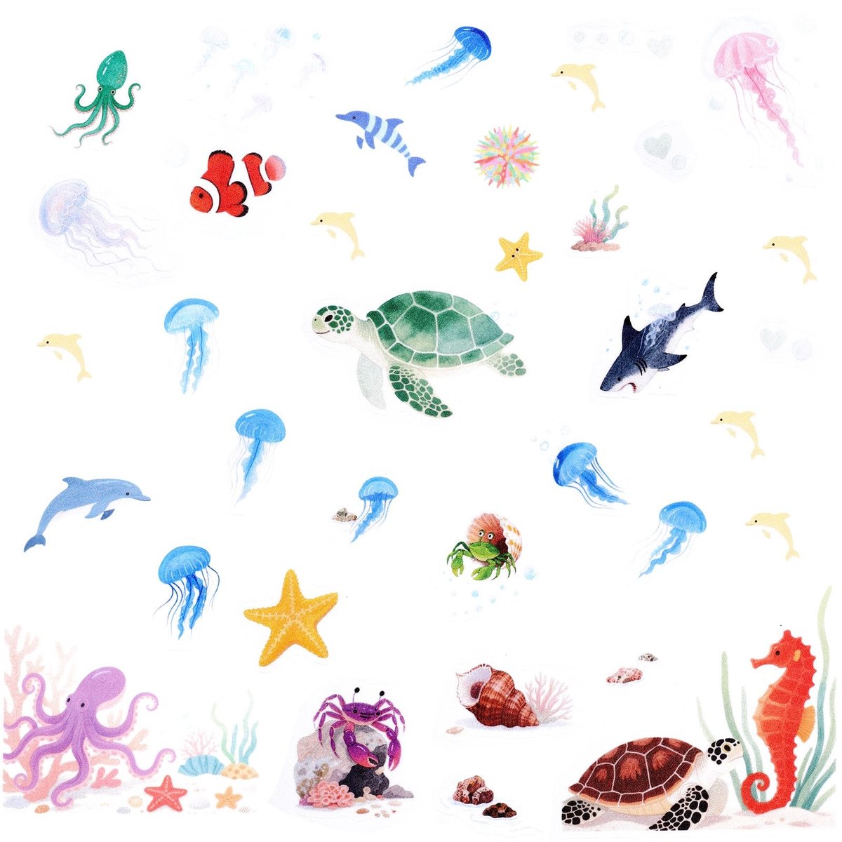 Dailygoods- Badstickers Antislip - 6st Zeedieren - Creatieve Badkamerstickers - Veelkleurig PVC - Decoraties voor Badkuip/Douchevloer - Sterke Lijm - Baddecoratie