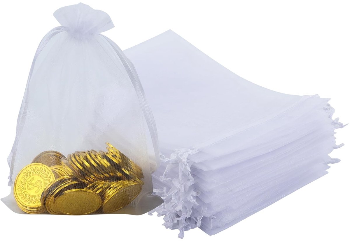 Dailygoods- Organza-zakjes 60 stuks - Geschenktas - Sieradenzakjes - Cadeauzakjes - 13 x 18 cm - Trekkoord ontwerp - Geschenkzakjes