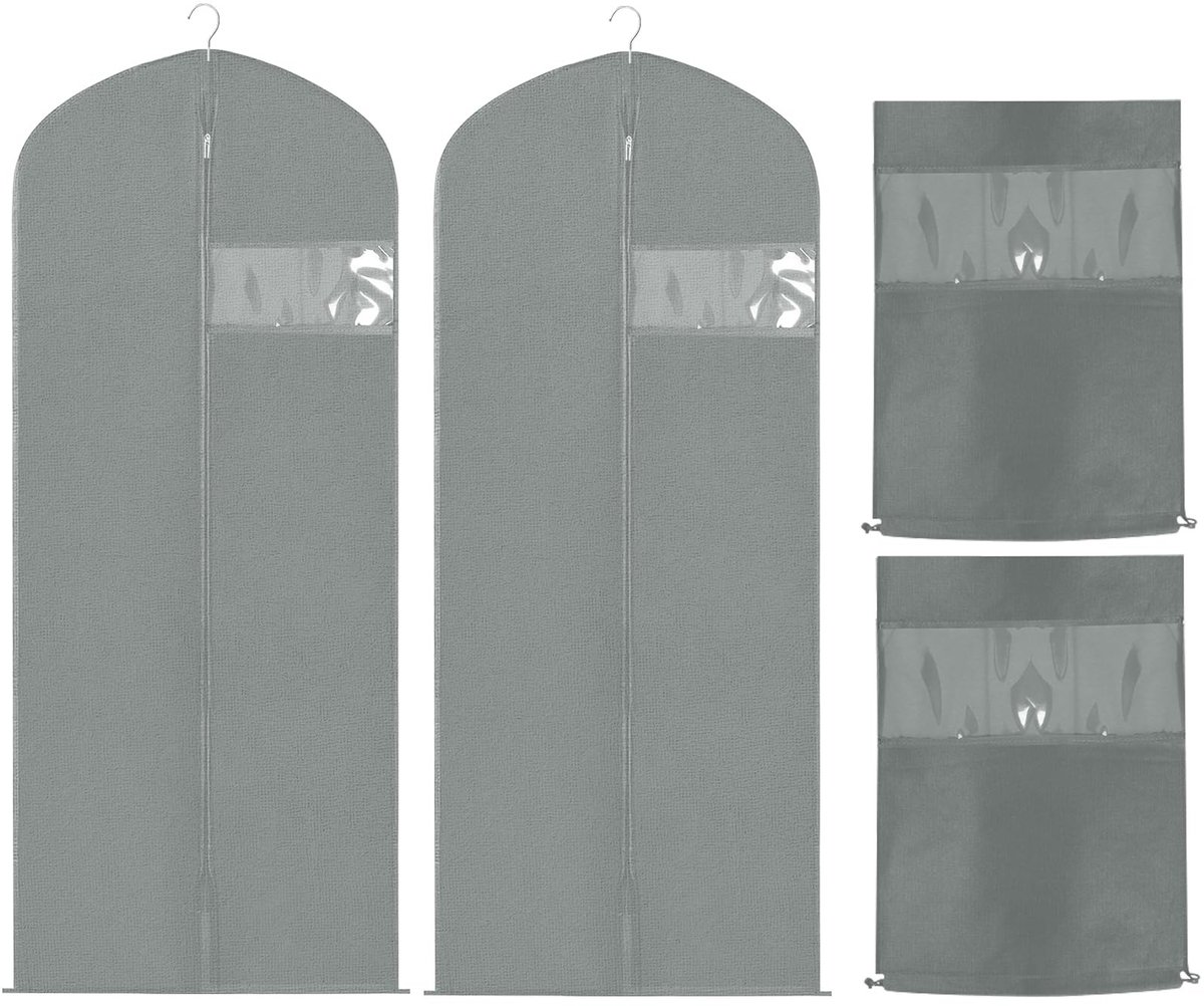 Dailygoods - 2 kledingzakken en 2 schoenentassen, 58,4 x 119,4 cm pak en kledinghoezen tassenstofdichte kledinghoezen beschermtassen, motbestendige kledingtas met ritssluiting, voor dames en heren, jas