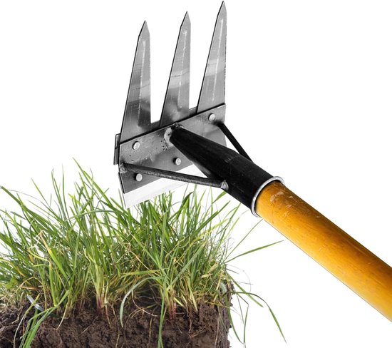 Onkruidverwijderaar - Tuinhark - Tuinonderhoud - Dubbelzijdig ontwerp - 3 tanden - Metaal — afbeelding 5
