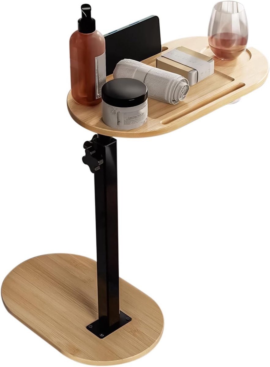 Badkuip Tafel - Badkamerrek Hulptafel - Ontspannen Baden - Verstelbare Hoogte - 44-80 cm - Houtkleurig
