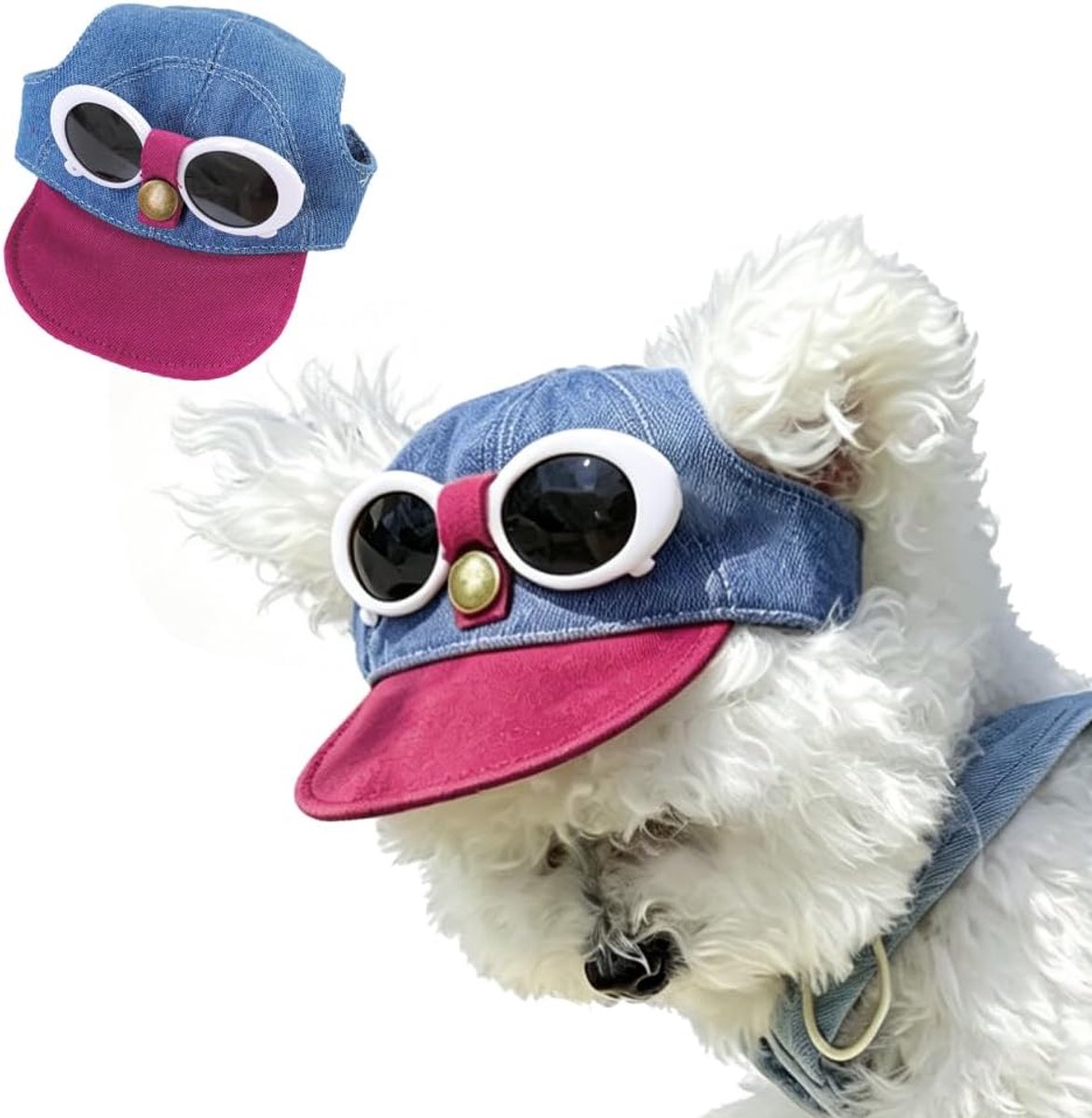 Honkbalpetset met zonnebril, puppyzonnehoed met oorgaten, kattenvizierpet voor kleine honden, zomerhoofddeksel voor - ShopVlot