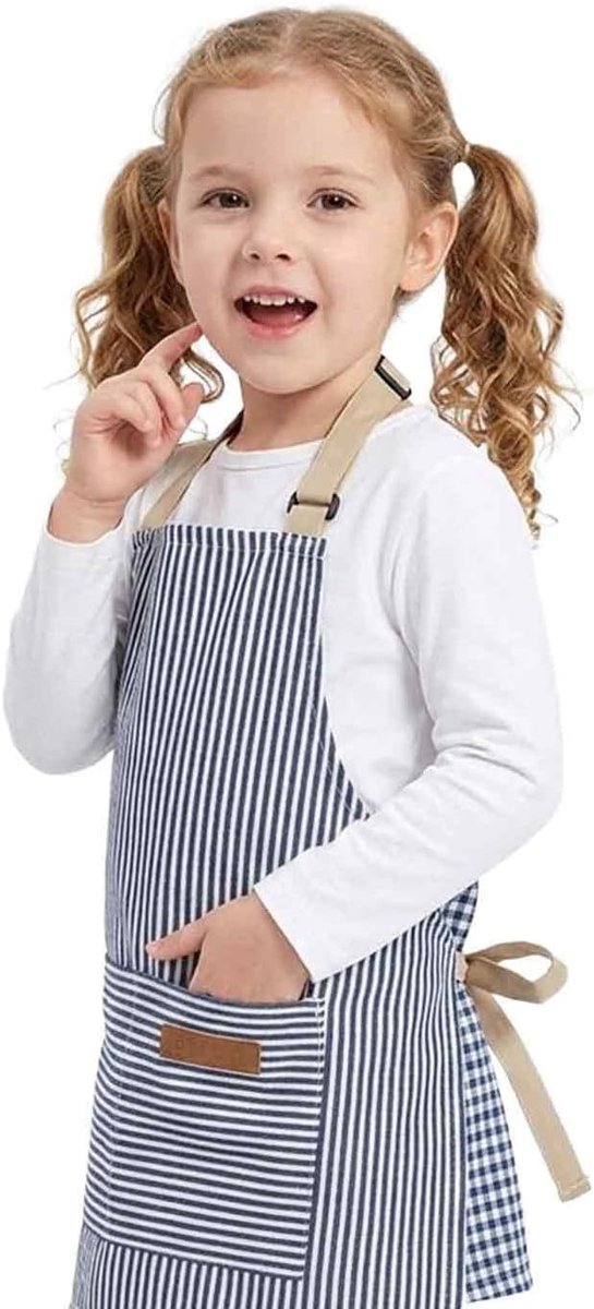 Kinderschort verstelbaar - blauw-wit gestreept - met zak - ideaal voor knutselen - ShopVlot