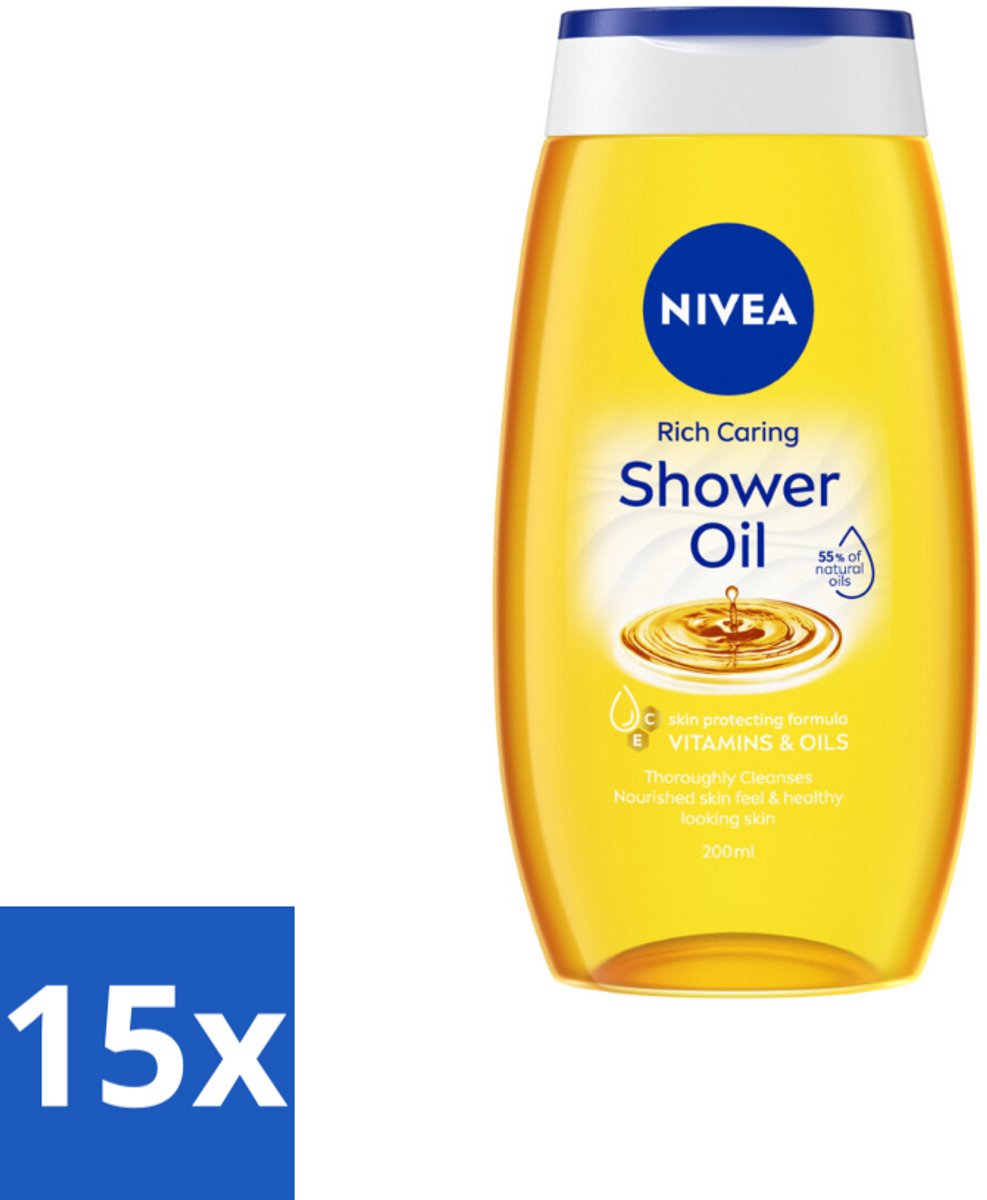 15 x NIVEA - Doucheolie - Natuurlijke Doucheolie - 200 ml - Doucheolie - Natuurlijke Doucheolie - Huid Verzorging - Zachte Huid - Hydratatie