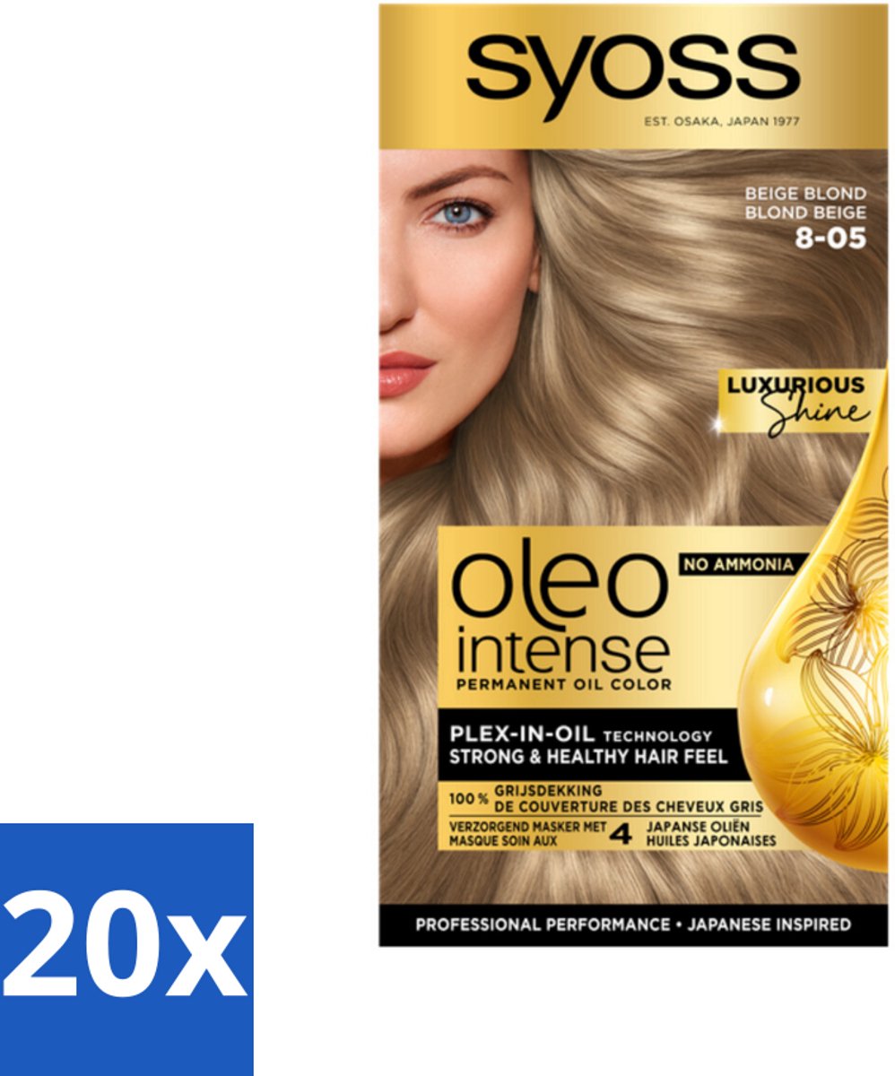 20 x SYOSS - Oleo Intense 8-05 Beige Blond - Haarverf - Zonder Ammoniak - Grijsdekking - Langdurige Kleur - Haarverf - Permanent Haarkleuring - Zonder Ammoniak - Grijsdekking - Olie-formule