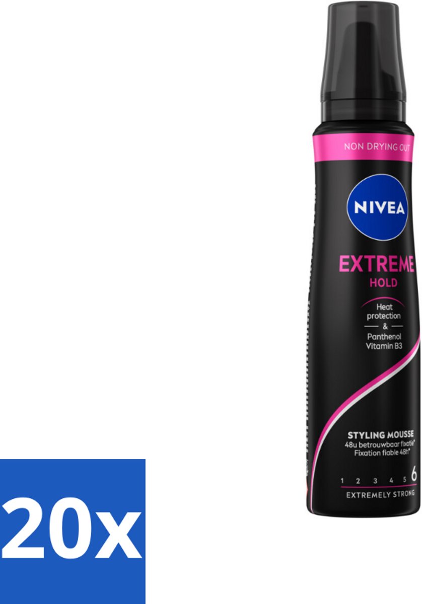 20 x NIVEA - Haarschuim - Extreme Stevigheid - 48 Uur Lang Bescherming - 150 ml - Haarmousse Extreme Hold - 48 Uur Fixatie - Panthenol - Vitamine B3 - Hittebescherming