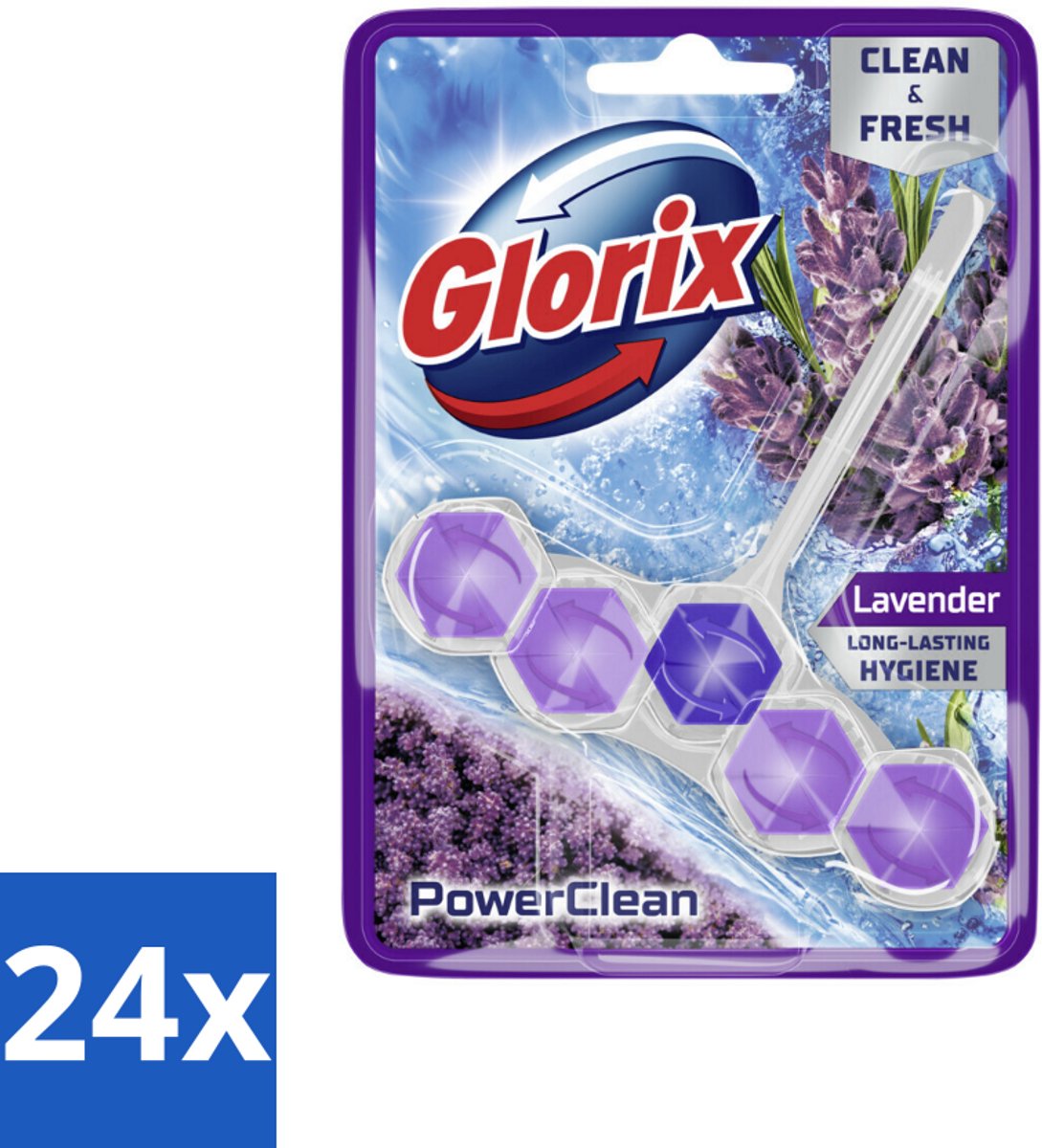 24 x Glorix - Toiletblok - Power Clean Lavendel - Frisse Geur - 1 blok - Toilet Schoonmaak - Toiletblok - Lavendelgeur - Kalk Verwijderaar - Toilet Hygiëne