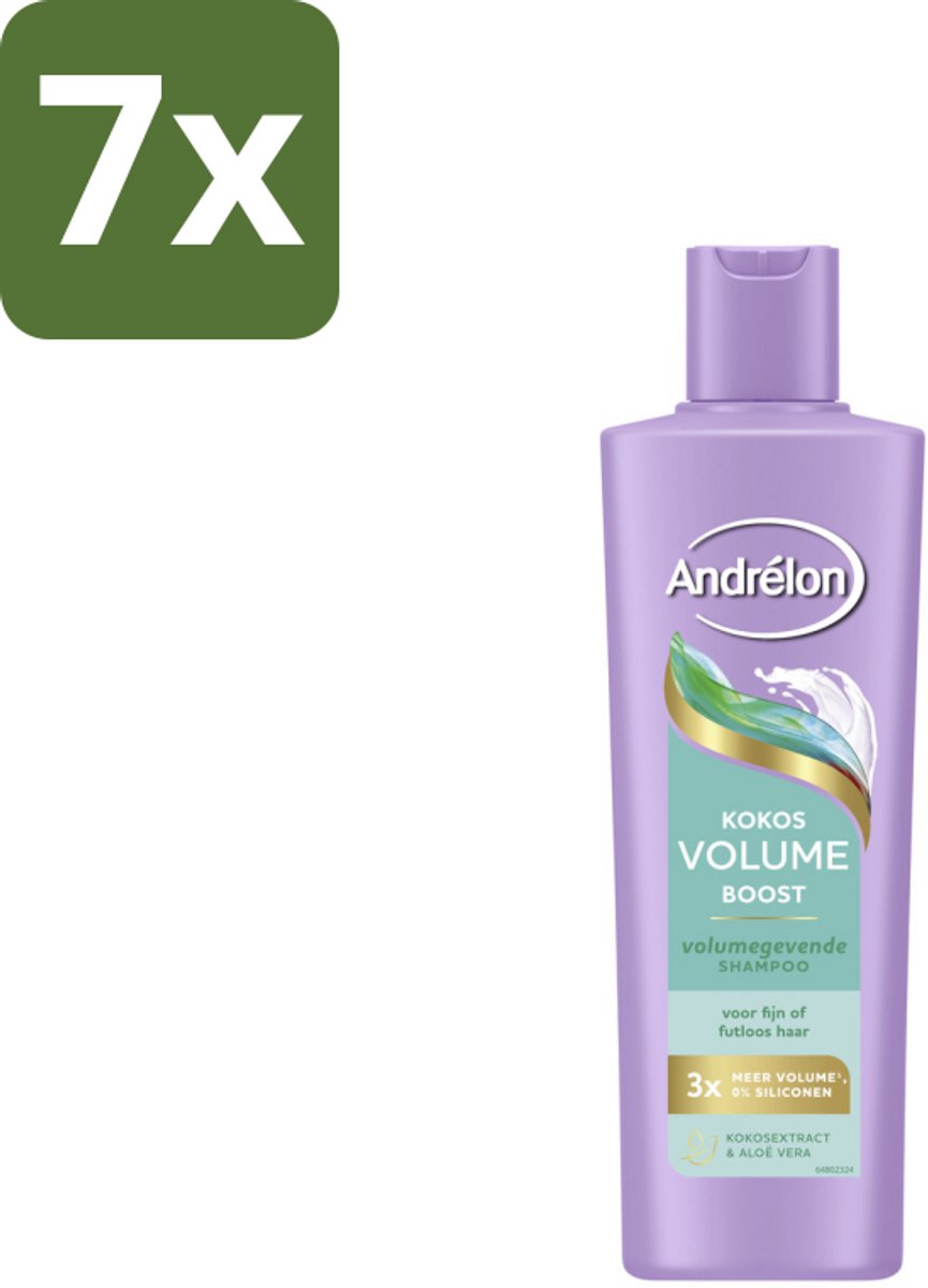 7 x Andrélon – Shampoo – Volume Boost – 250 ml - Haar Volume - Fijn Haar - Futloos Haar - Kokos Shampoo - Aloë Vera Shampoo