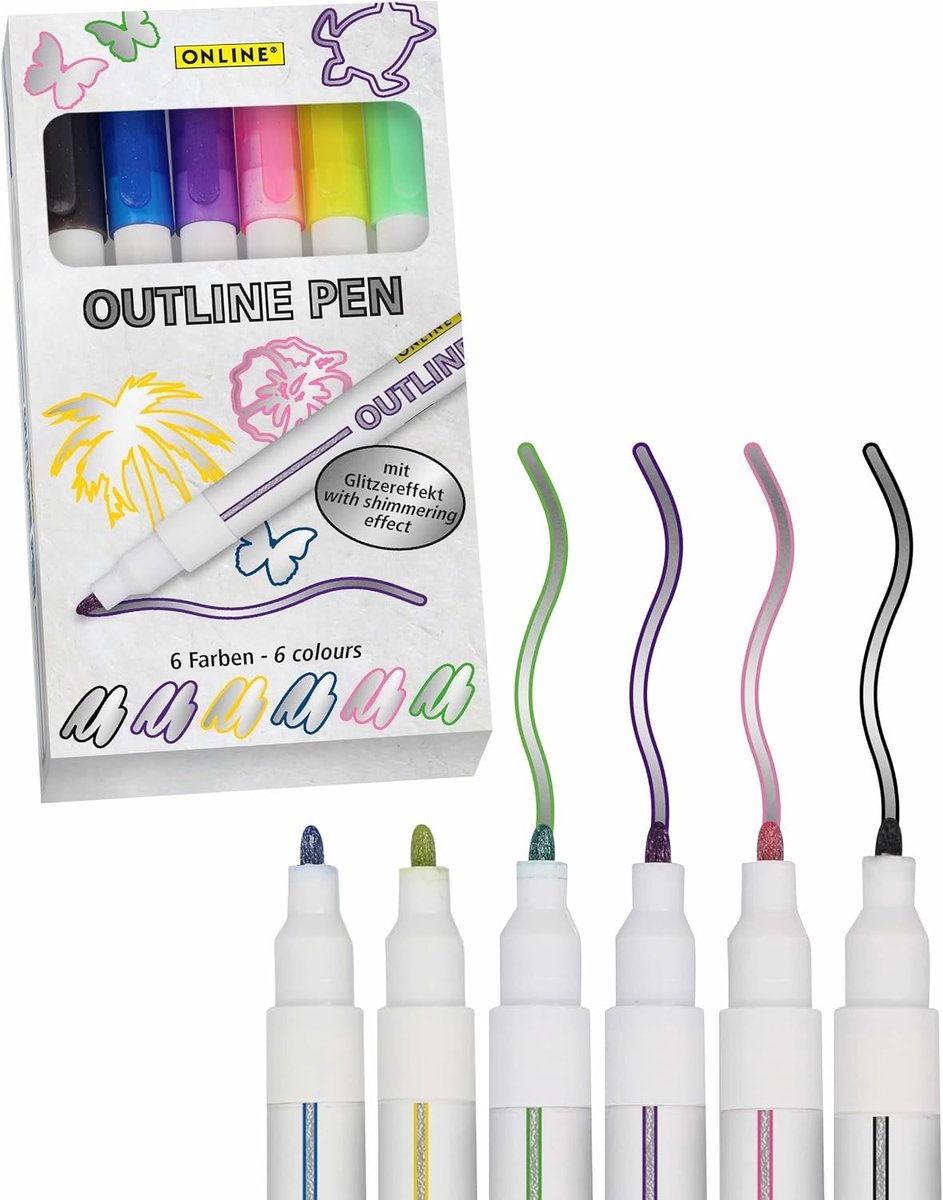 Outline Glitterstiften - Metallic - 6 Stuks - Viltstiften met Glittereffect - Voor Creatieve Geesten