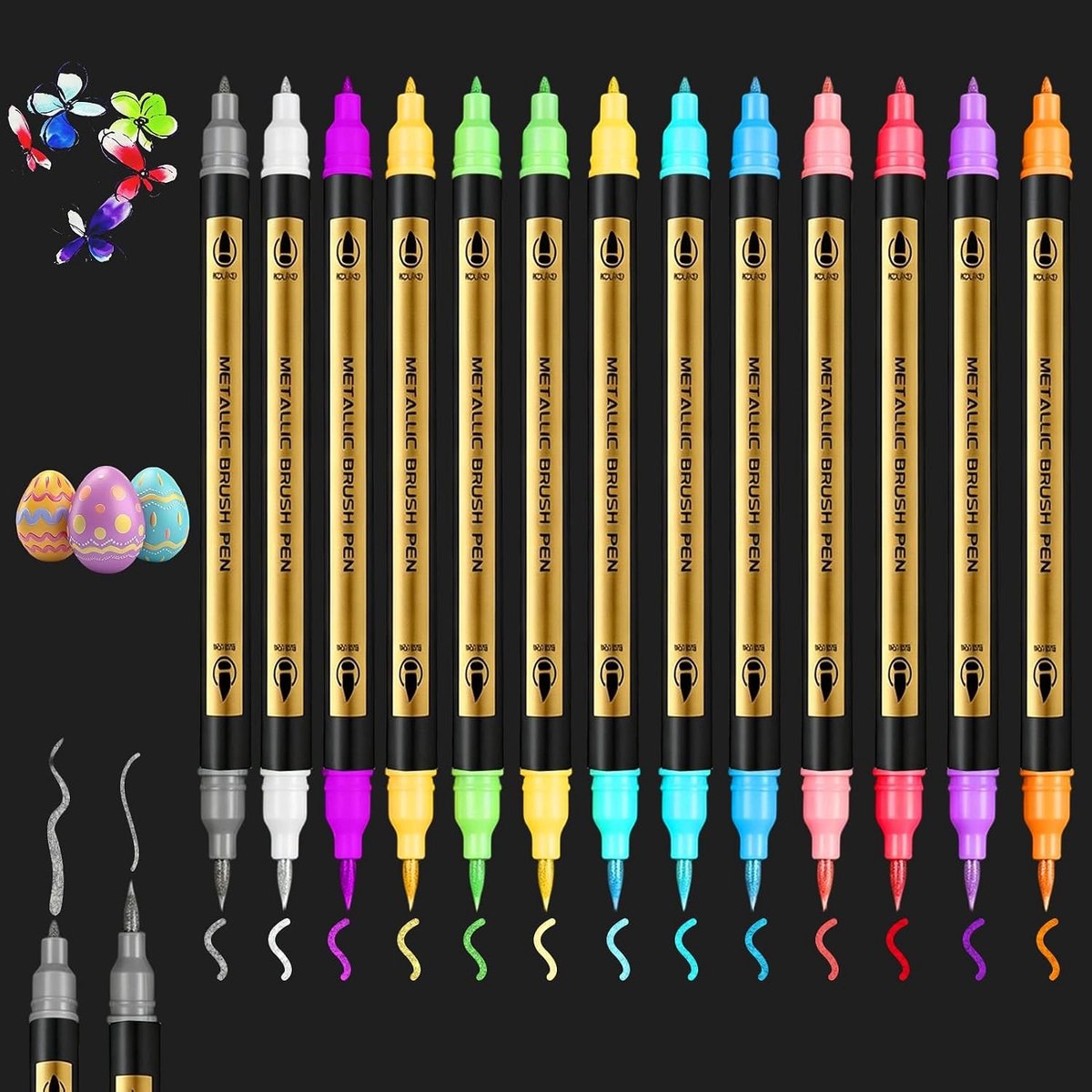 Premium Metallic Markeerstiften - Metallic - Dubbele Tip (Fijn en Penseel) - Waterdichte Glitterstiften voor Creatieve Projecten