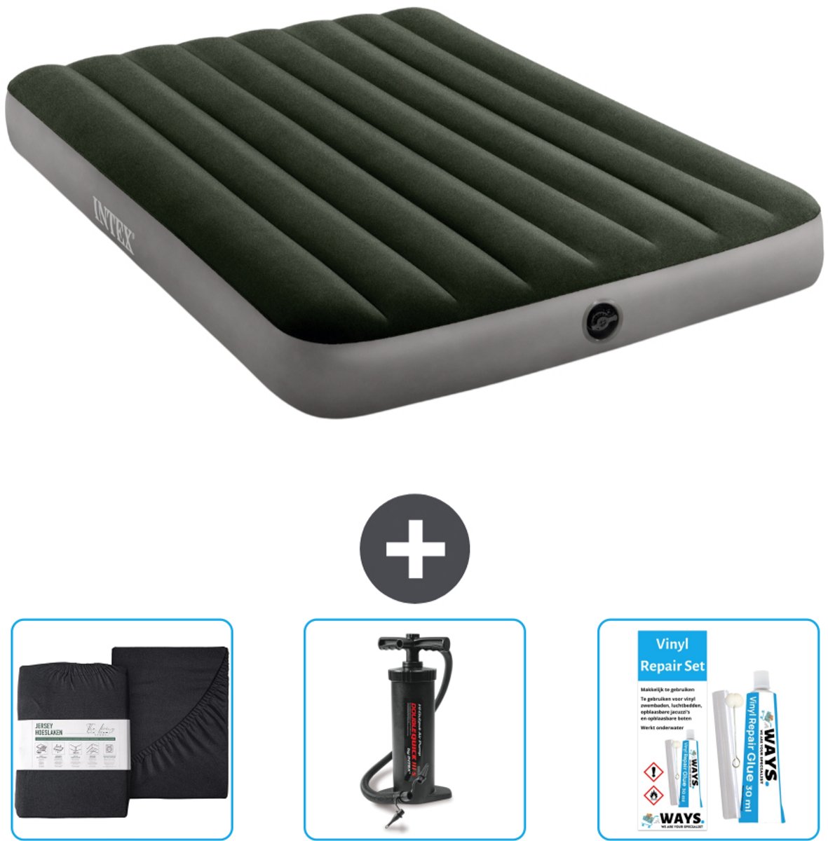 Intex Luchtbed - Twijfelaar - 137 x 191 x 25 cm - Groen - Inclusief Hoeslaken - Pomp en Reparatieset