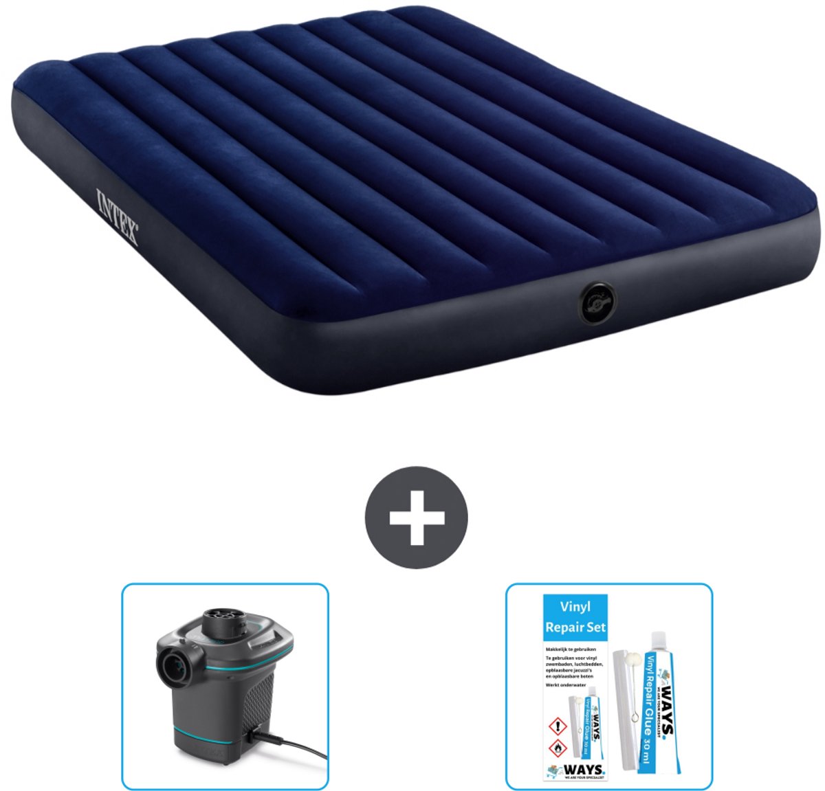 Intex Luchtbed - 2-Persoons - 152 x 203 x 25 cm cm - Blauw - Inclusief Pomp en Reparatieset