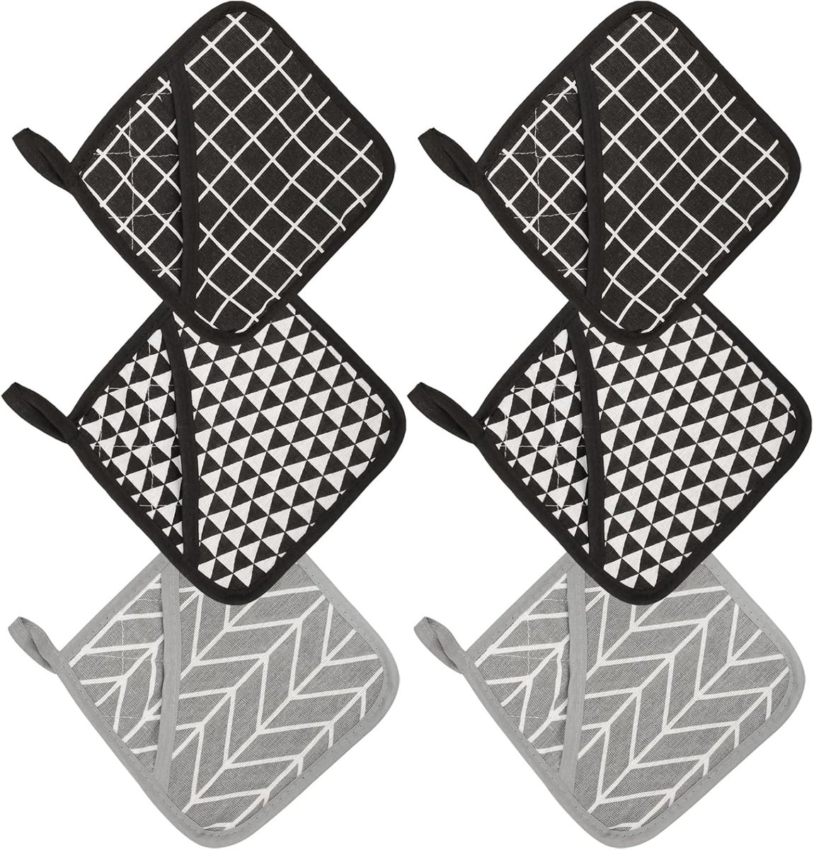 SnelShoppen - Set van 6 Vierkante Pot Holders 17 x 17 cm, Wasbaar en Droogtrommelbestendig, Hittebestendige Keuken Pothouders, Diverse Patronen voor K