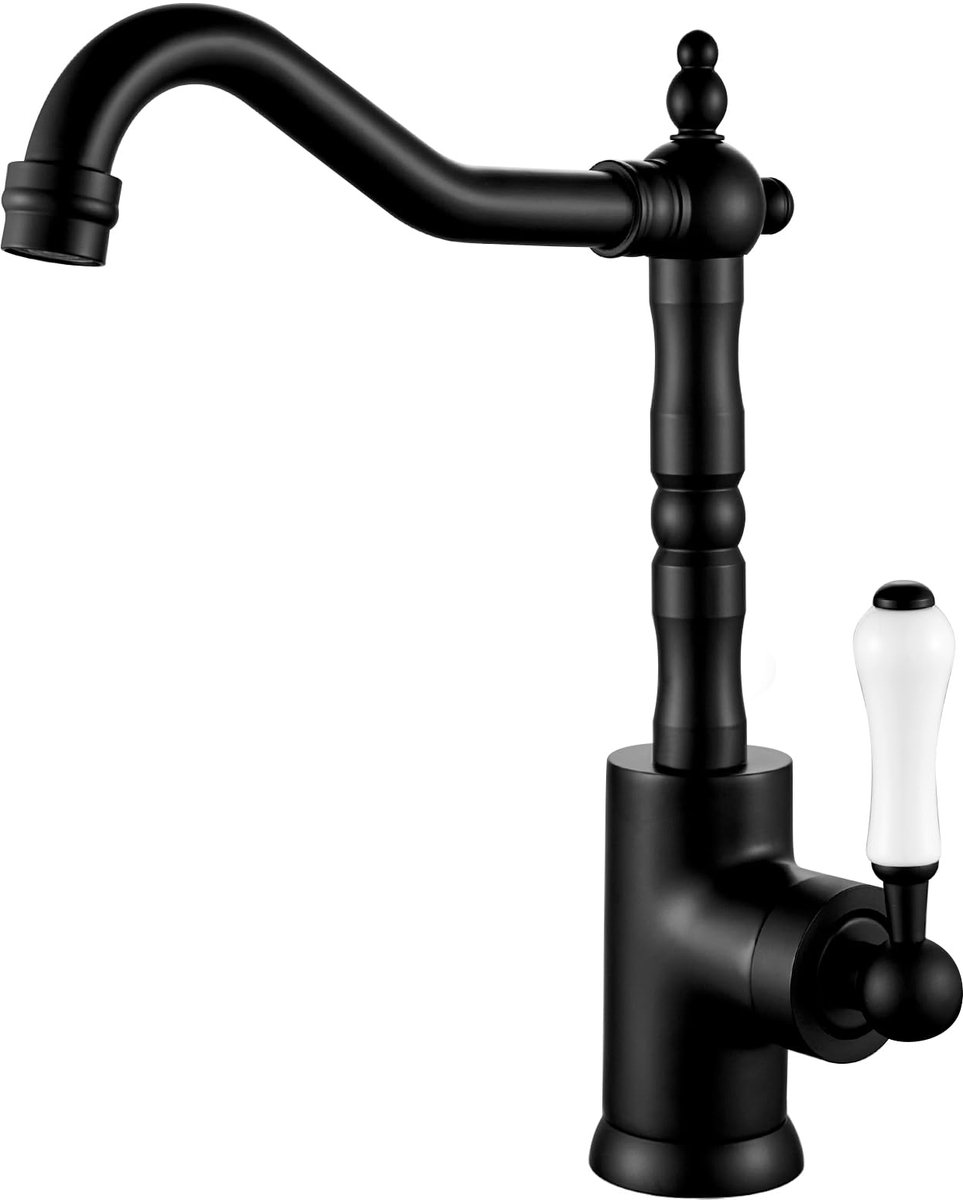 Waterkraan badkamer zwart retro, wastafel armatuur hoog voor badkamer/keuken wastafel kranen, single-pack mixer met - ShopVlot