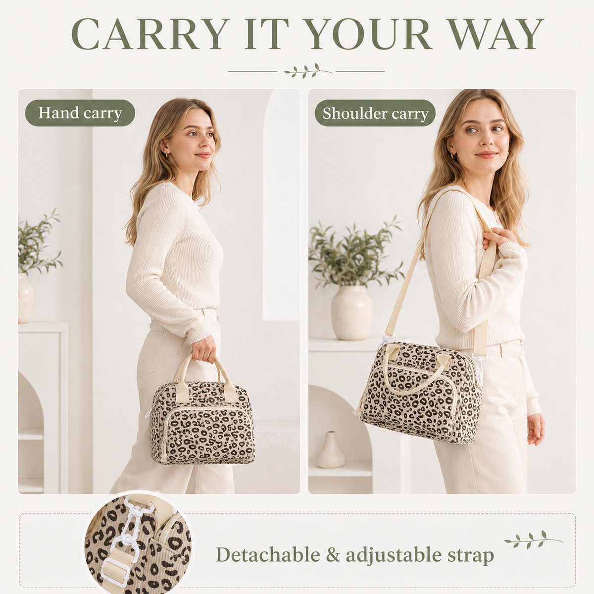 Rainbecom Koeltas Dames 9,5L - Geïsoleerde Lunchtas en Lunch Bag van Corduroy - Thermotas met Schouderband en Opbergvakken - Koeltassen Voor Werk, School en Picknick - Beige Panter — cadeau in Cadeau-ideeën - foto 4