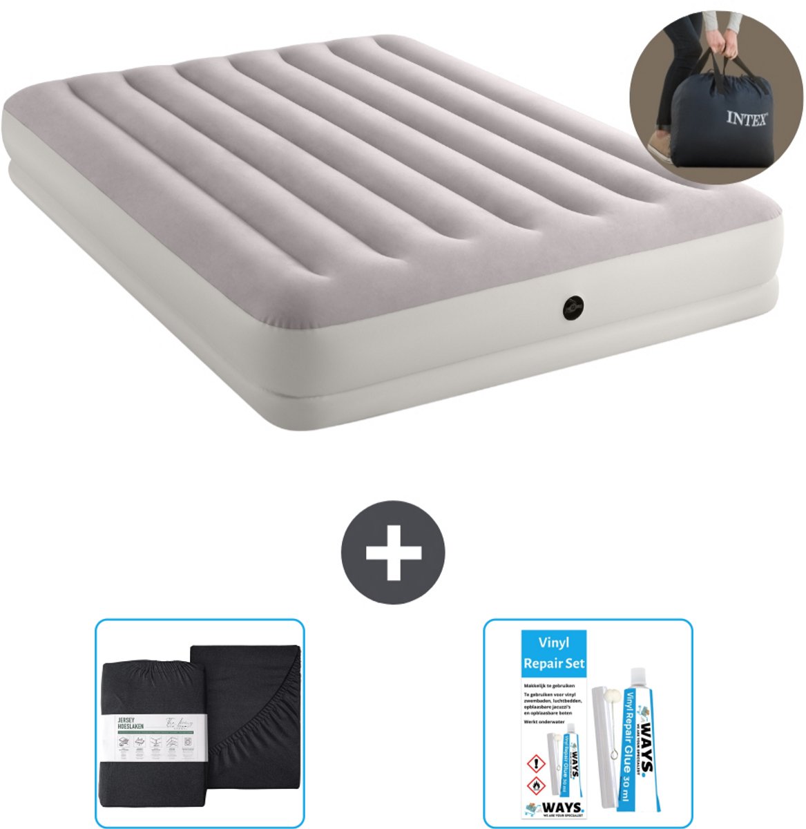 Intex Luchtbed - 2-Persoons - 152 x 203 x 30 cm - Grijs - Inclusief pomp - Accessoires CB18