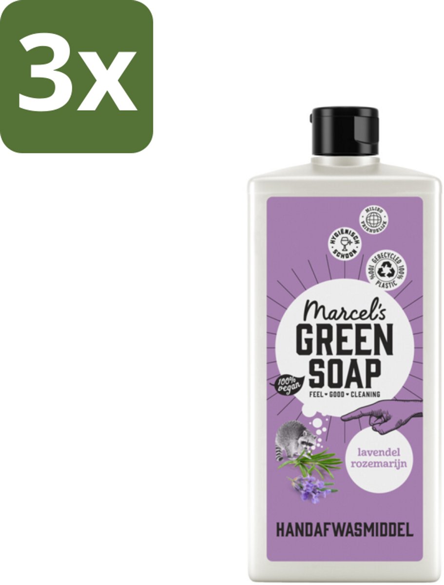 Marcel's Green Soap - Afwasmiddel - Lavendel & Rosemarijn - Voor dagelijks gebruik - 500 ml - Bulkverpakking - 3 stuks