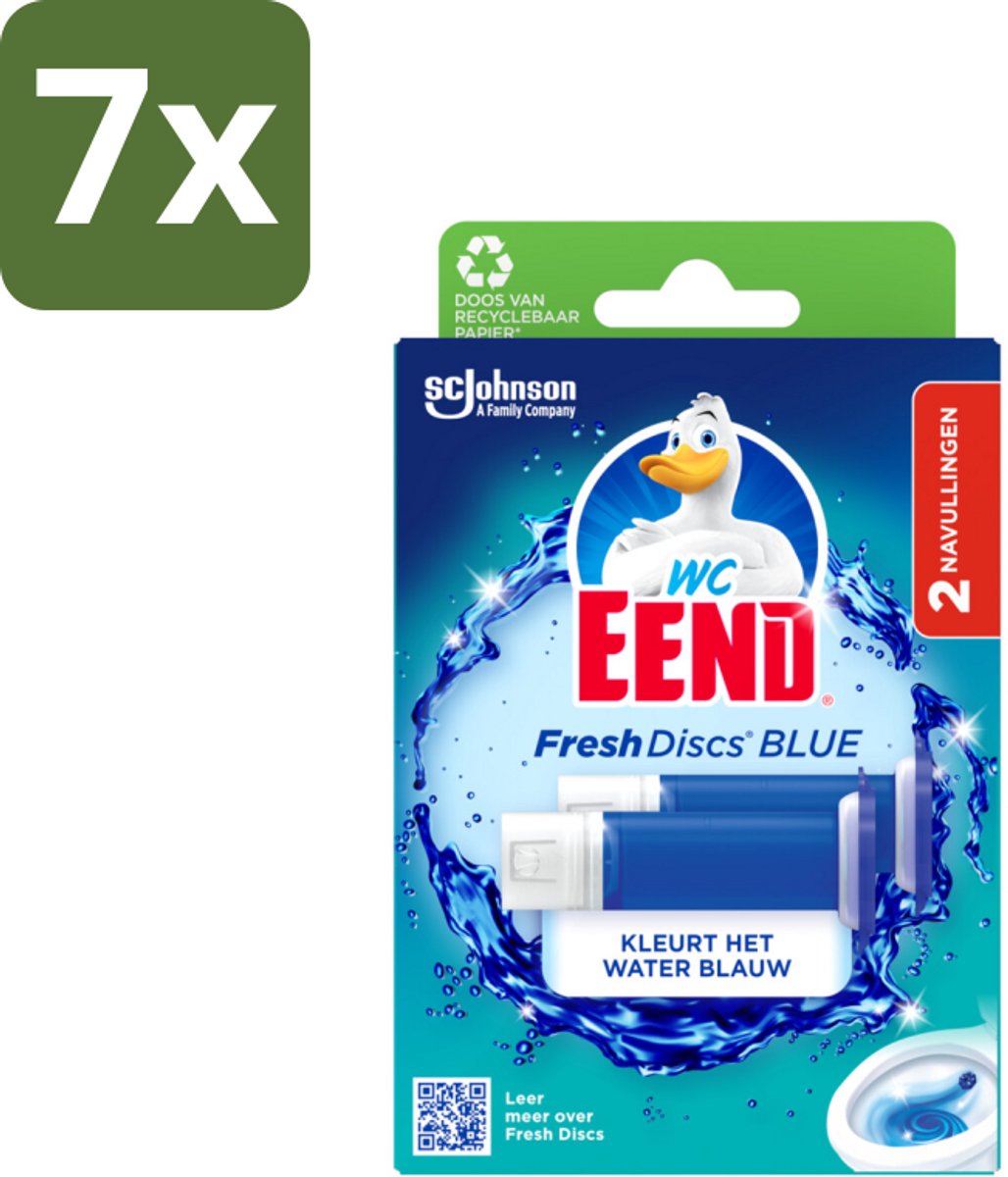 WC Eend - Fresh Discs Coloring Blue - Duo Navulling - Kleurt Water Blauw & Verfrist - 72 ml - Bulkverpakking - 7 stuks