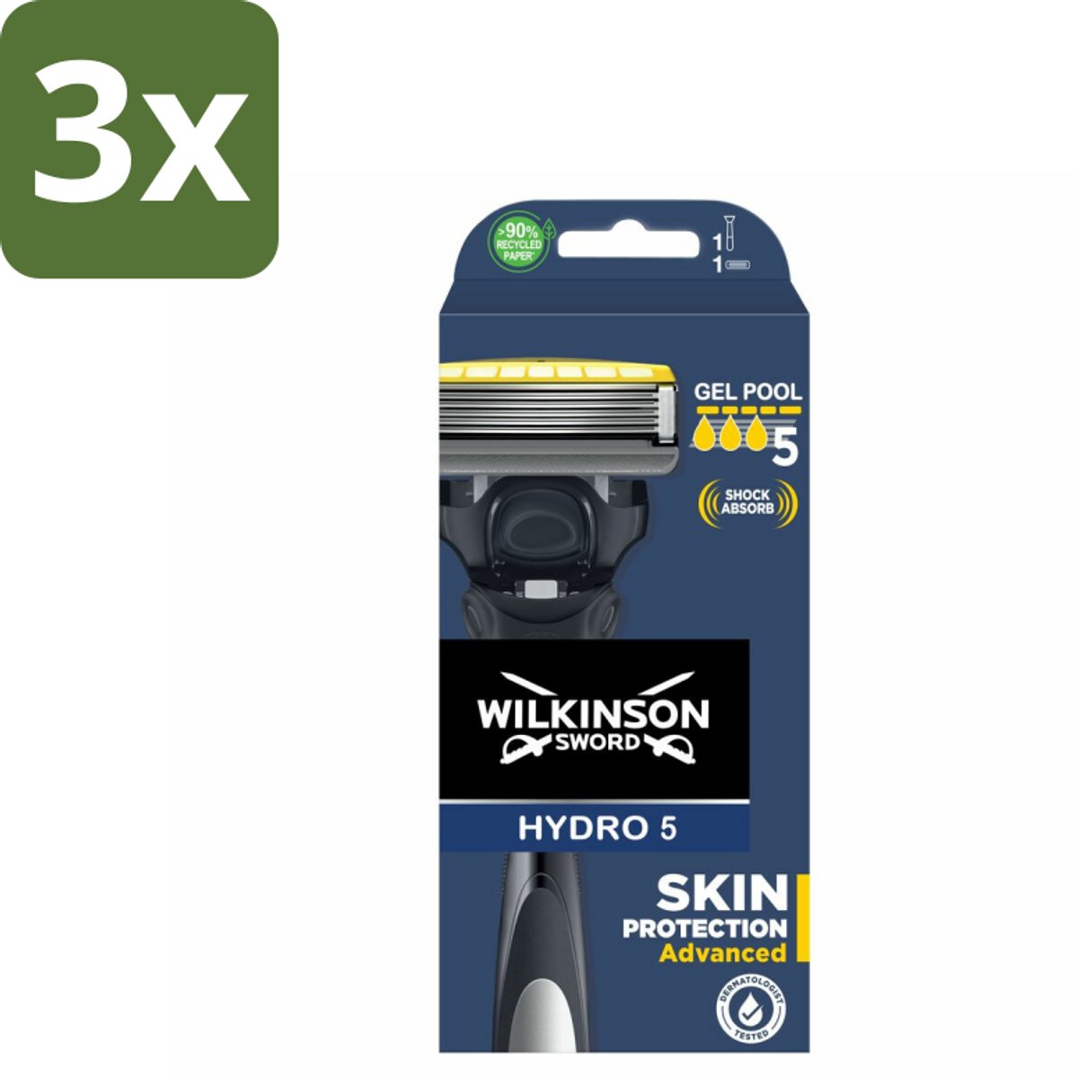 Wilkinson Sword - Navulmesjes - Hydro 5 Skin Protection Advanced - Beschermend - 1 mesje - Bulkverpakking - 3 stuks