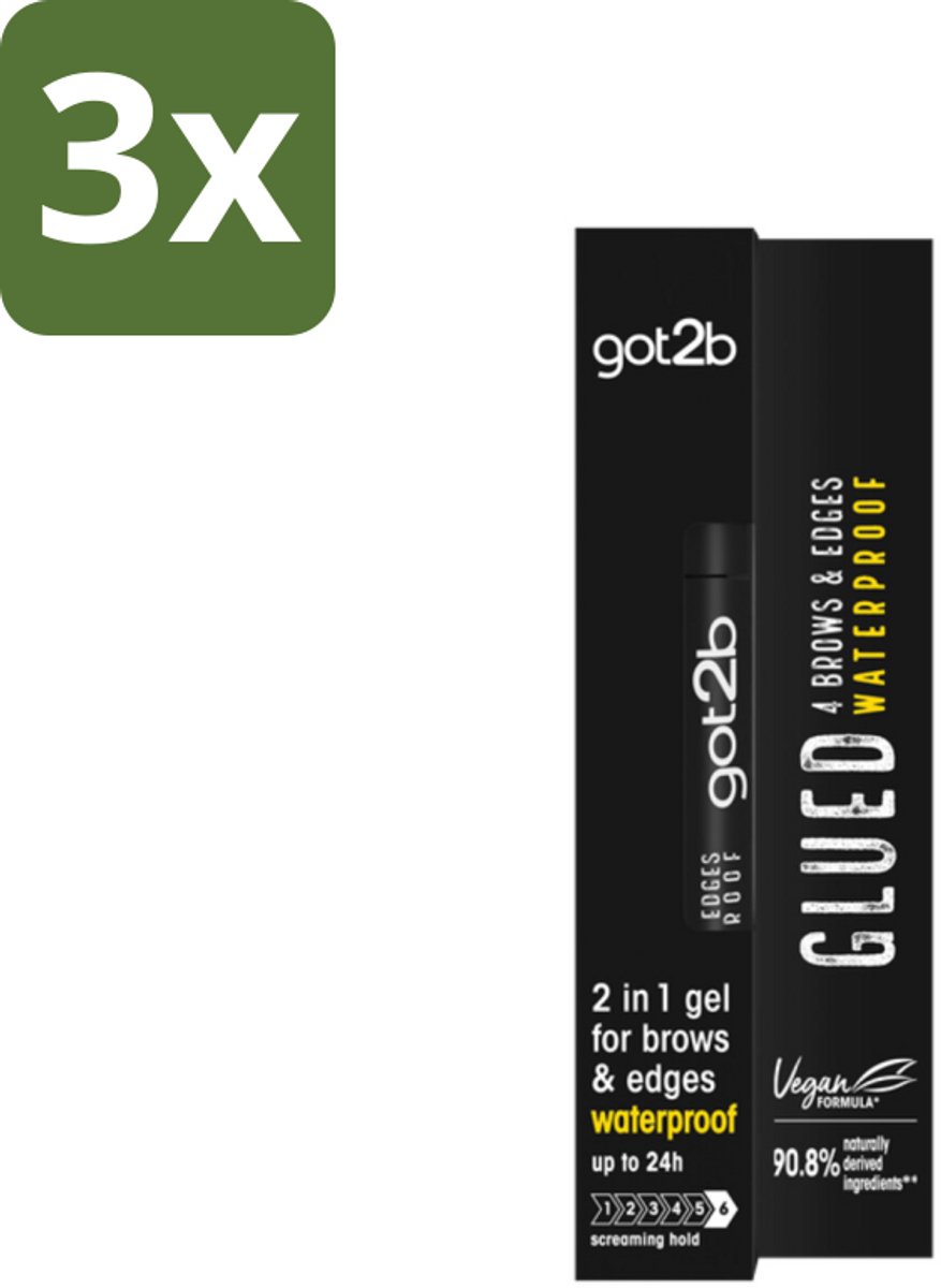Got2B - Wenkbrauwgel - 4 Brows & Edges Waterproof Transparant - 16 ml - Bulkverpakking - 3 stuks