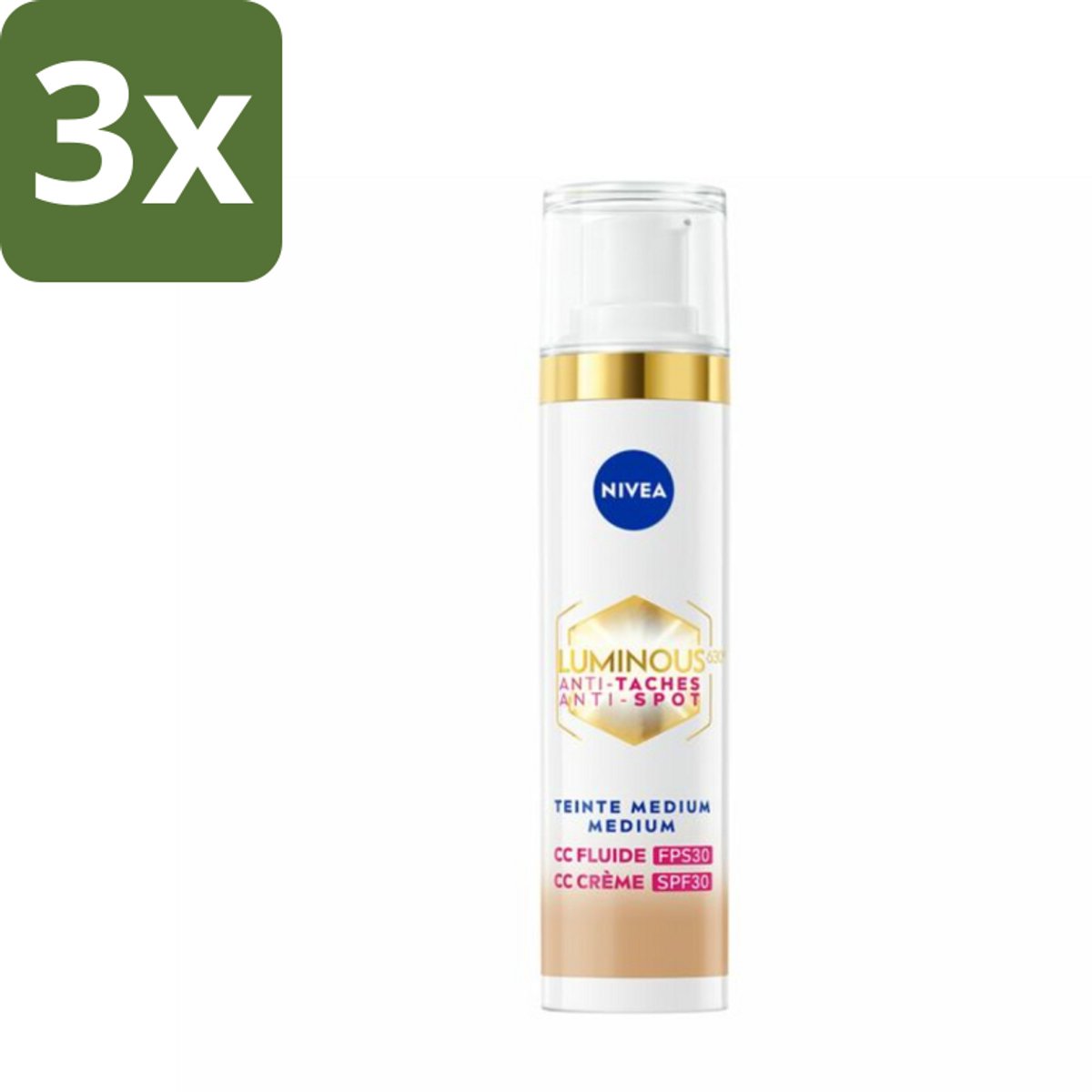 NIVEA - Cellular LUMINOUS630 CC Crème Medium - Gekleurde Dagcrème - Tegen Pigmentvlekken - SPF 30 - 40 ml - Bulkverpakking - 3 stuks