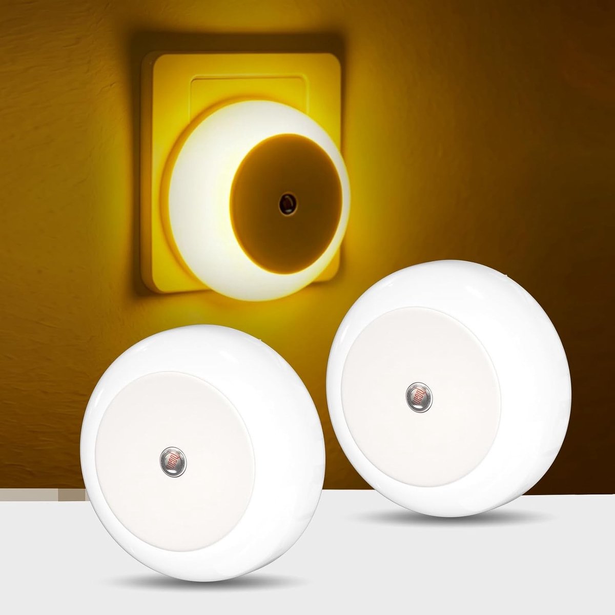 Stekkerlampje - Amber - Nachtlampje met Schemersensor - Zacht Licht voor Kinderkamer en Slaapkamer