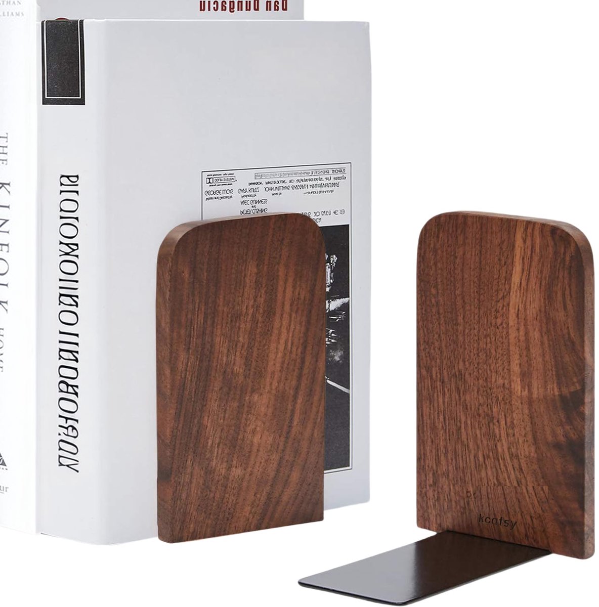 Famanu Boekenstaanders van hout, set van 2 stuks, walnoot, 17 x 12 x 10,5 cm, boekensteun en boekenhouder voor thuis, kantoor en school Naturel