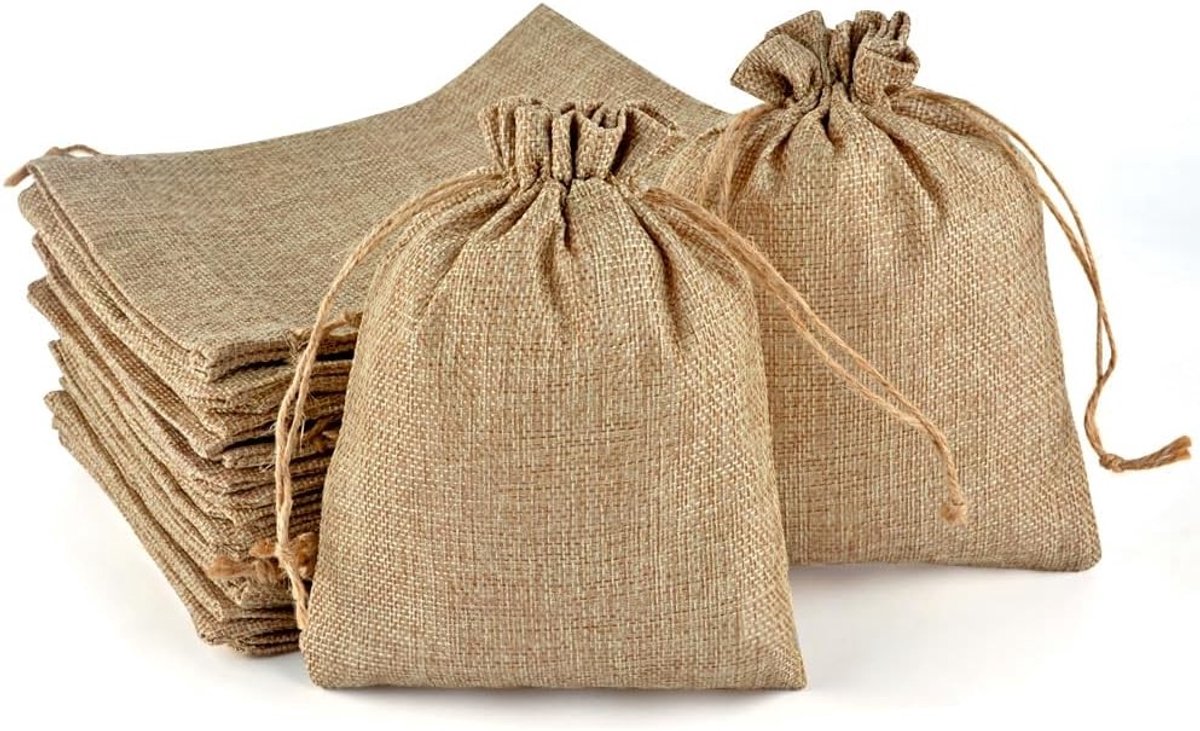 Linnen tasjes onbedrukt - Kaki - 20 x 30 cm - Linnen geschenkzakjes met trekkoord - Voor cadeauverpakking en sieraden