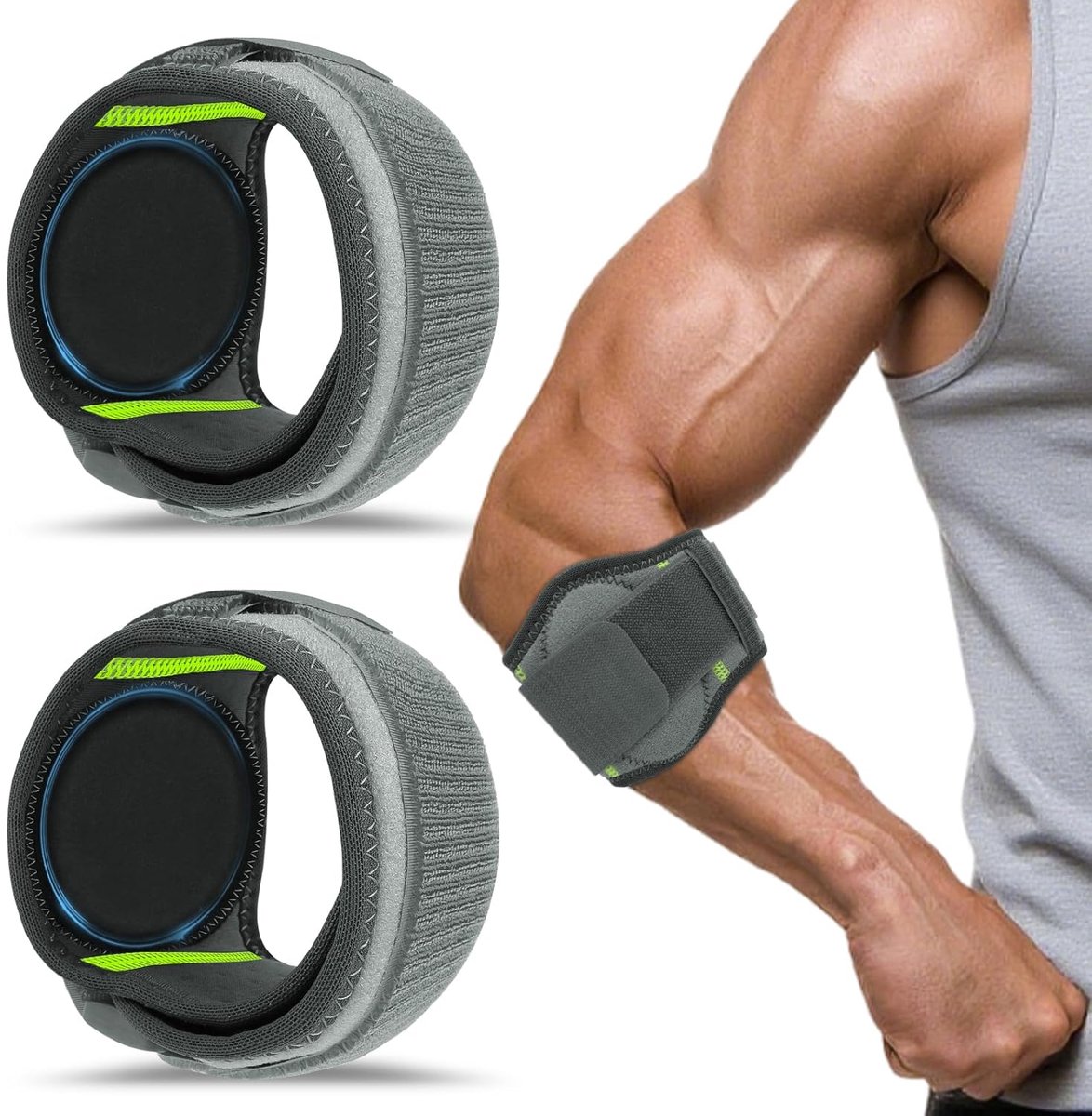 Kuvarix Tennisarmbandage, 2 stuks epicondylitis beugel met SBR schokabsorptiekussen, dubbele binnen- en buitendruk - ShopVlot