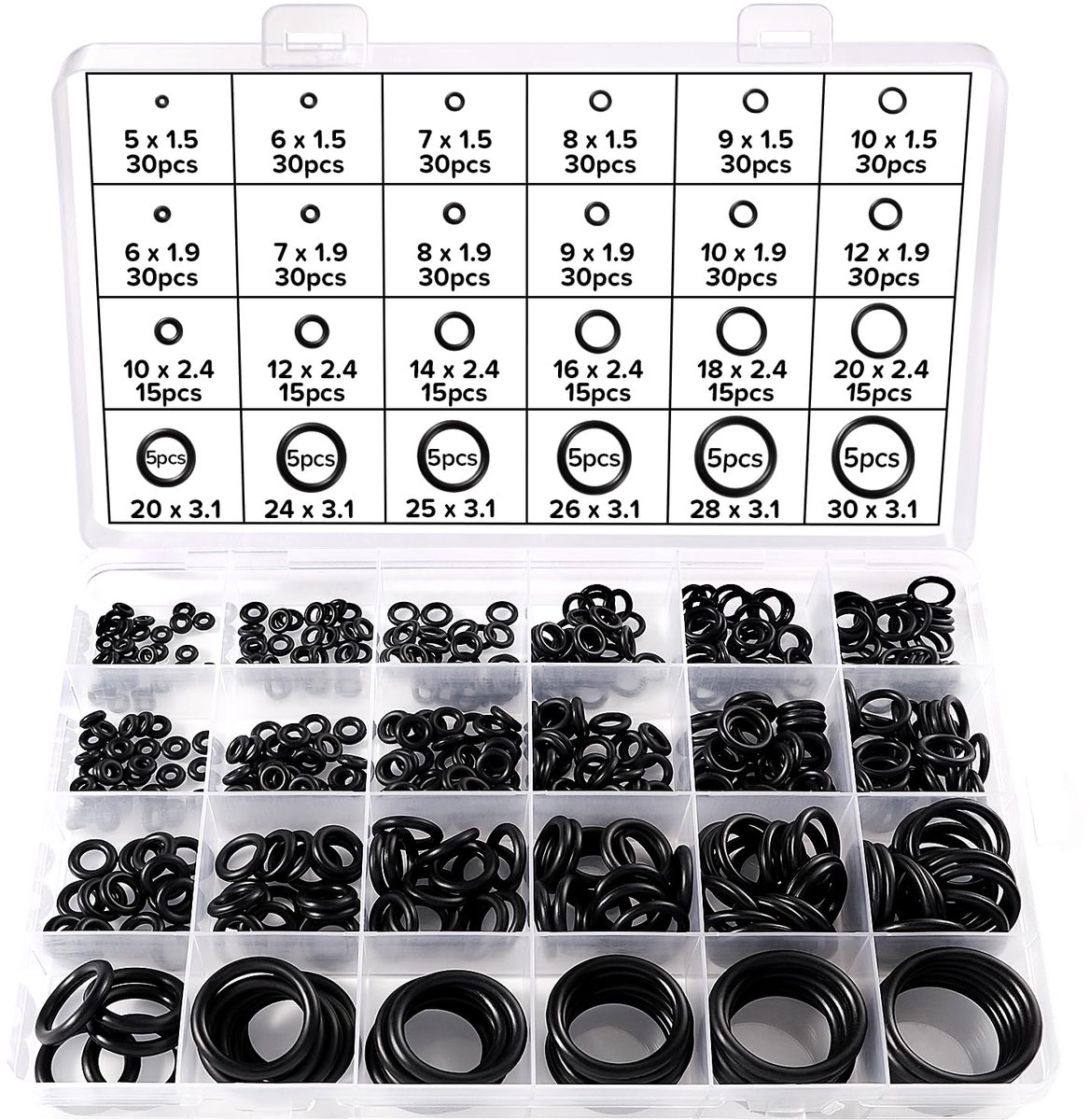 Lyeteung 480 Stuks 24 Maten O-ring Afdichtringen Set, Nitrilrubber O-Ring Assortimentset, O-ring Assortiment, voor - ShopVlot