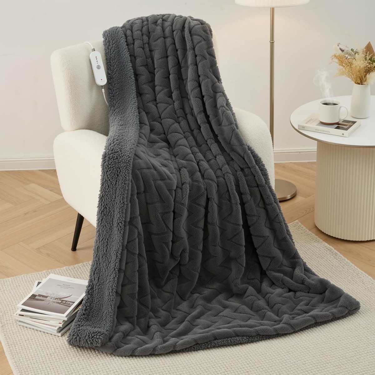 Elektrische Deken - Donkergrijs - 130 x 180 cm - Zachte Bunny Fleece en Sherpa - Voor Volledige Lichaamsverwarming