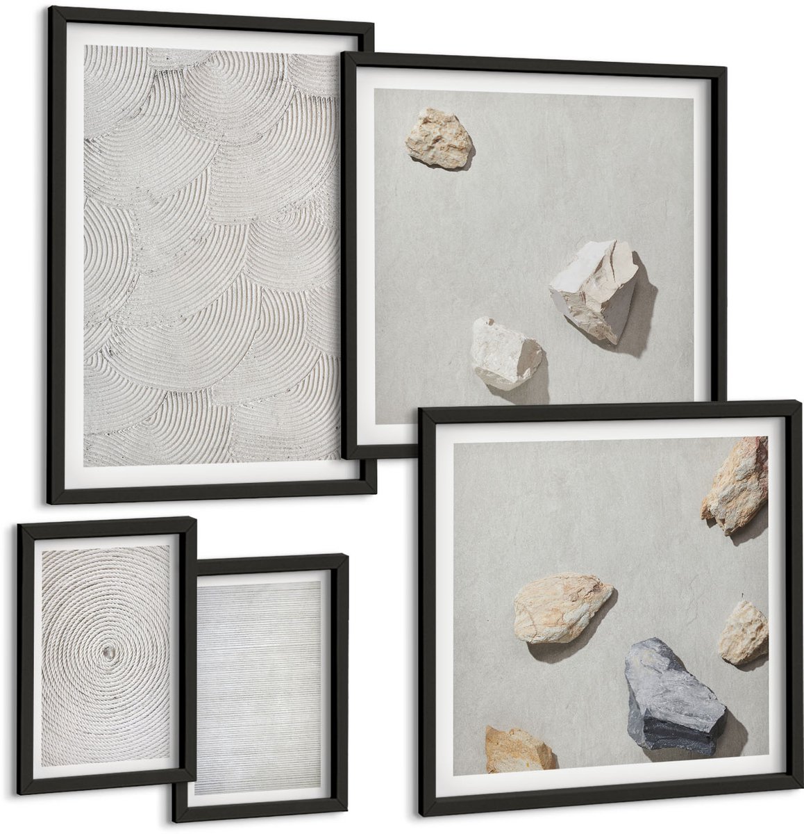Tulup 4-Delige Schilderij Set - Geometrische patronen van karton en stenen op zand. - 50 x 50 cm, 20 x 30 cm en 40 x 60 cm - Moderne Wanddecoratie - Slaapkamer - Muurdecoratie
