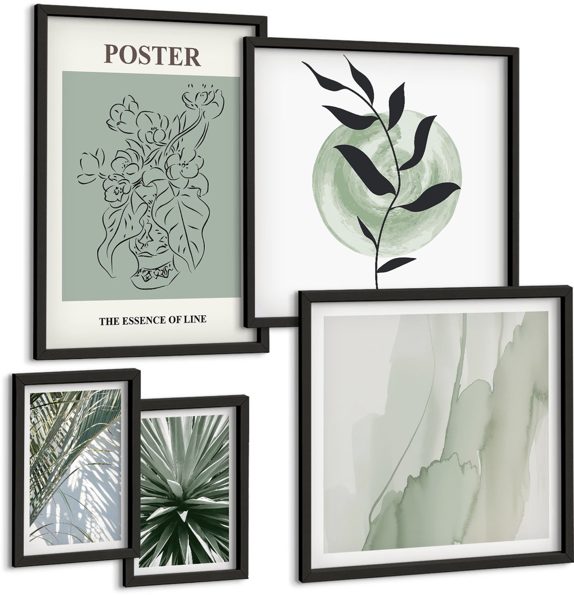 Tulup 4-Delige Schilderij Set - Planteninspiratie in delicate natuurlijke tinten - 50 x 50 cm, 20 x 30 cm en 40 x 60 cm - Schilderijen Set - Wanddecoratie - Woonkamer - Interieur Decoratie