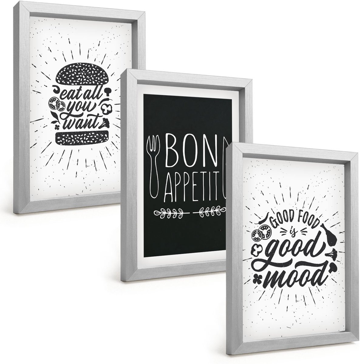 Tulup 4-Delige Schilderij Set - Voedselafbeeldingen en culinaire slogans - 20 x 30 cm - Decoratieve Schilderijen - Wanddecoratie - Hal - Stijlvolle Muurdecoratie