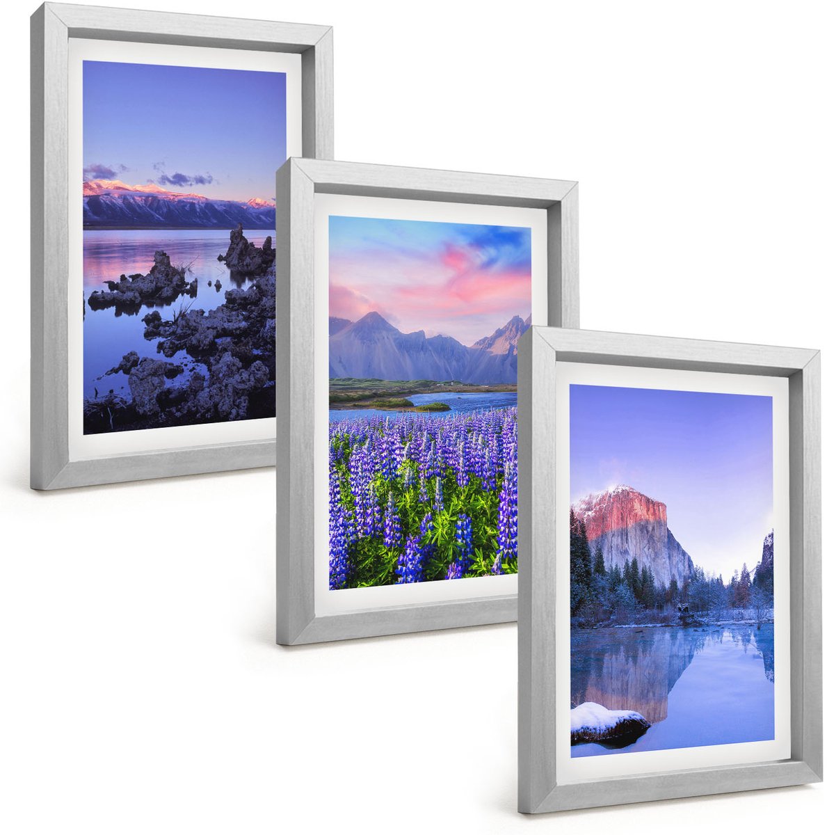 Tulup 4-Delige Schilderij Set - Berglandschappen met water, lucht en bloemenvelden - 20 x 30 cm - Muurdecoratie - Wanddecoratie - Slaapkamer - Woonkamer Decoratie