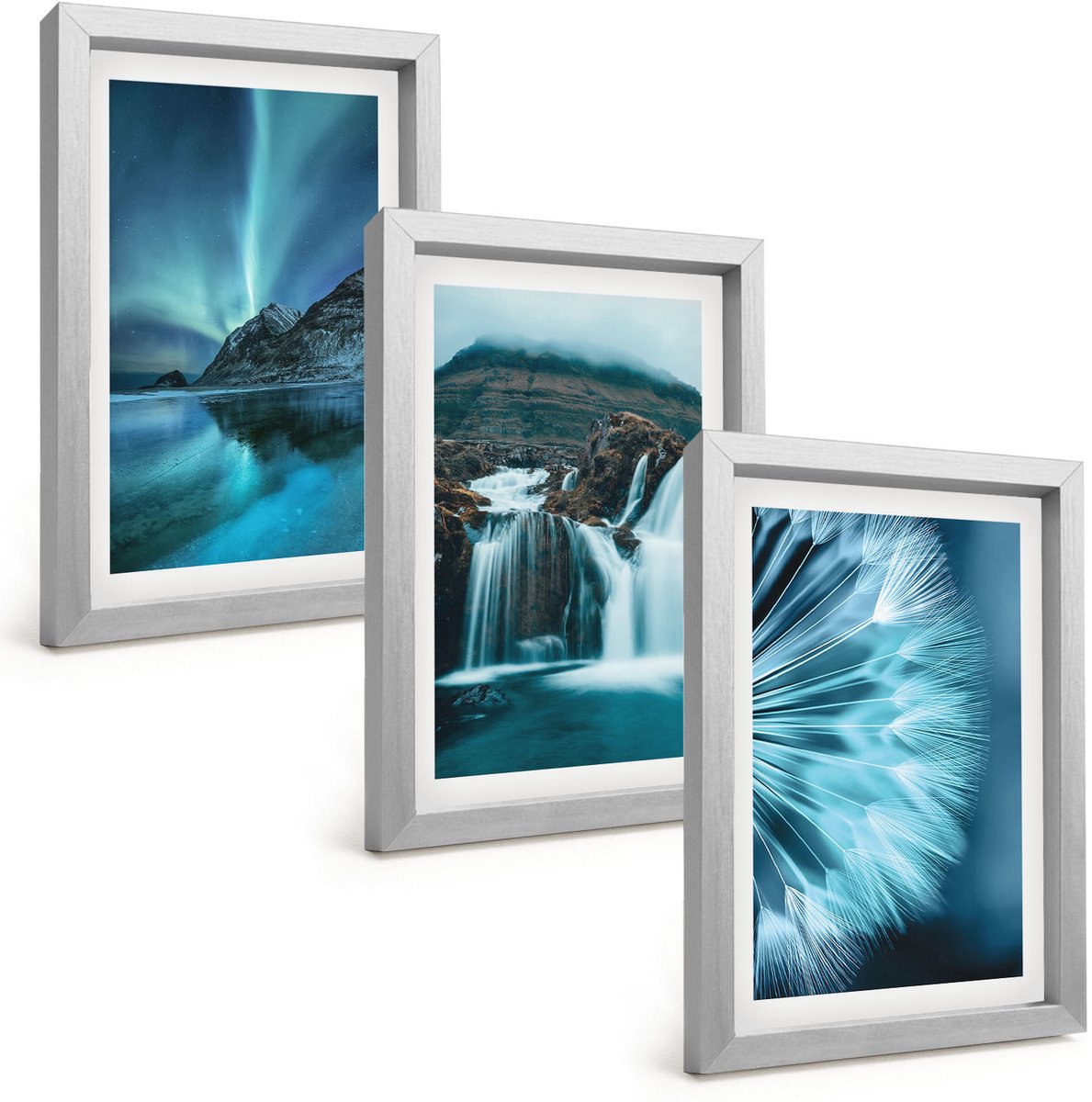 Tulup 4-Delige Schilderij Set - Winterlandschappen met watervallen en het noorderlicht - 20 x 30 cm - Muurdecoratie - Schilderijen Set - Woonkamer - Interieur Decoratie