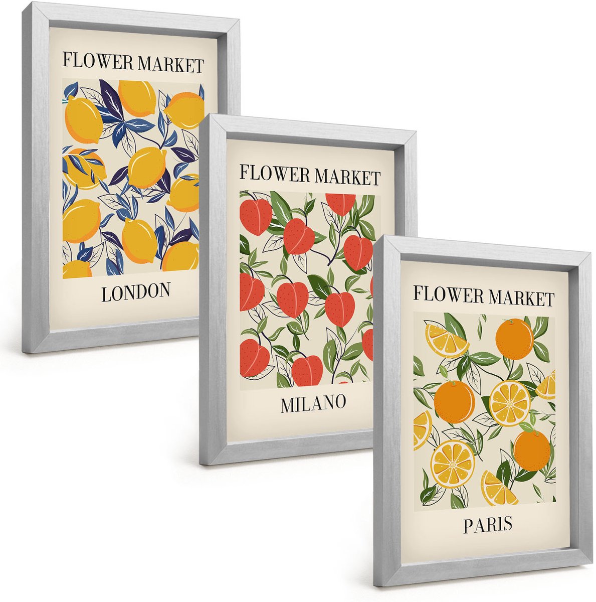 Tulup 4-Delige Schilderij Set - Bloemenposters in Londen, Milaan en Parijs - 20 x 30 cm - Stijlvolle Muurdecoratie - Slaapkamer