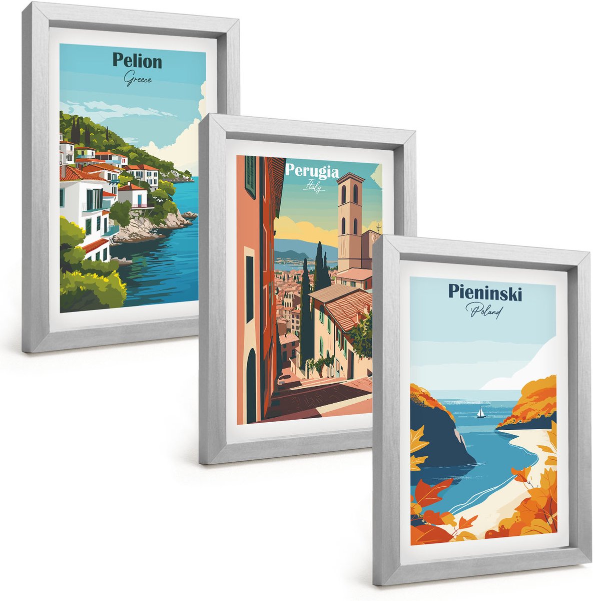 Tulup 4-Delige Schilderij Set - Schilderachtige landschappen in retrostijl - 20 x 30 cm - Wanddecoratie - Muurdecoratie - Moderne Interieurdecoratie