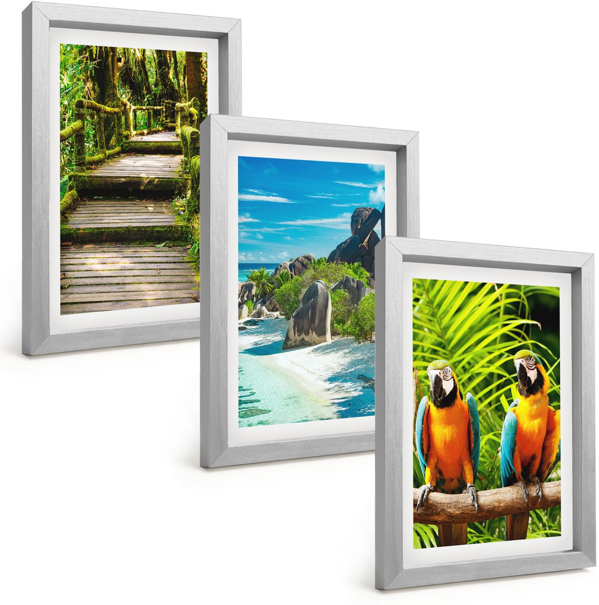Tulup 4-Delige Schilderij Set - Tropisch bos met waterval en kleurrijke papegaaien - 20 x 30 cm - Wanddecoratie - Woonkamer Decoratie - Decoratieve Schilderijen
