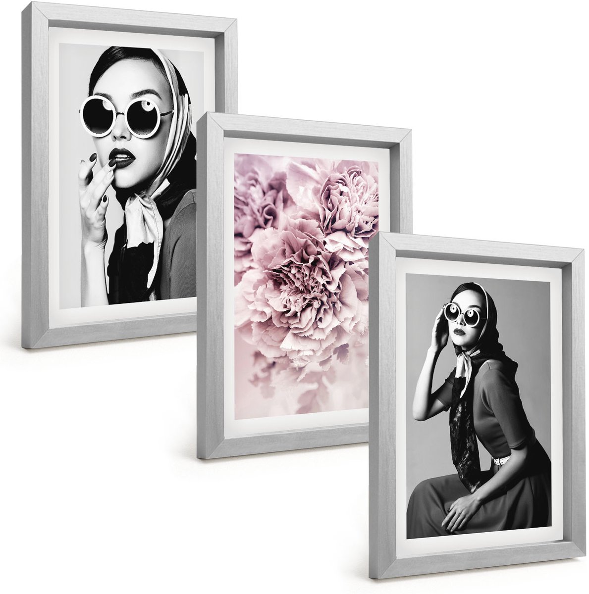 Tulup 4-Delige Schilderij Set - Stijlvolle portretten van vrouwen met roze bloemen - 20 x 30 cm - Wanddecoratie - Muurdecoratie - Woonkamer - Decoratieve Schilderijen