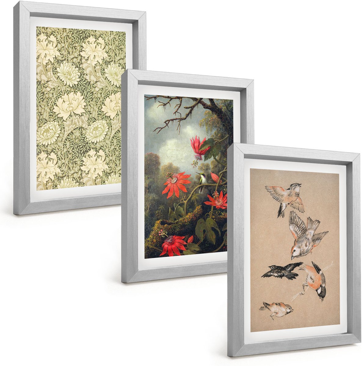 Tulup 4-Delige Schilderij Set - Bloemen en vogels in een natuurlijke omgeving - 20 x 30 cm - Moderne Wanddecoratie - Woonkamer