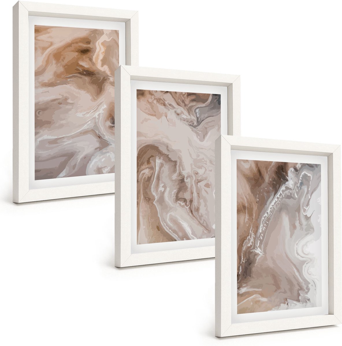 Tulup 3-Delige Schilderij Set - Abstracte marmerpatronen met steenstructuur - 20x30 - Wanddecoratie - Schilderijen Set - Interieur