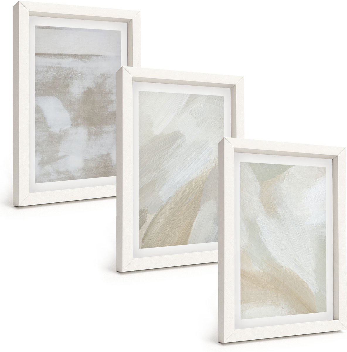 Tulup 3-Delige Schilderij Set - Abstracte penseelstreken op canvas - 20x30 - Schilderijen Set - Wanddecoratie - Woonkamer