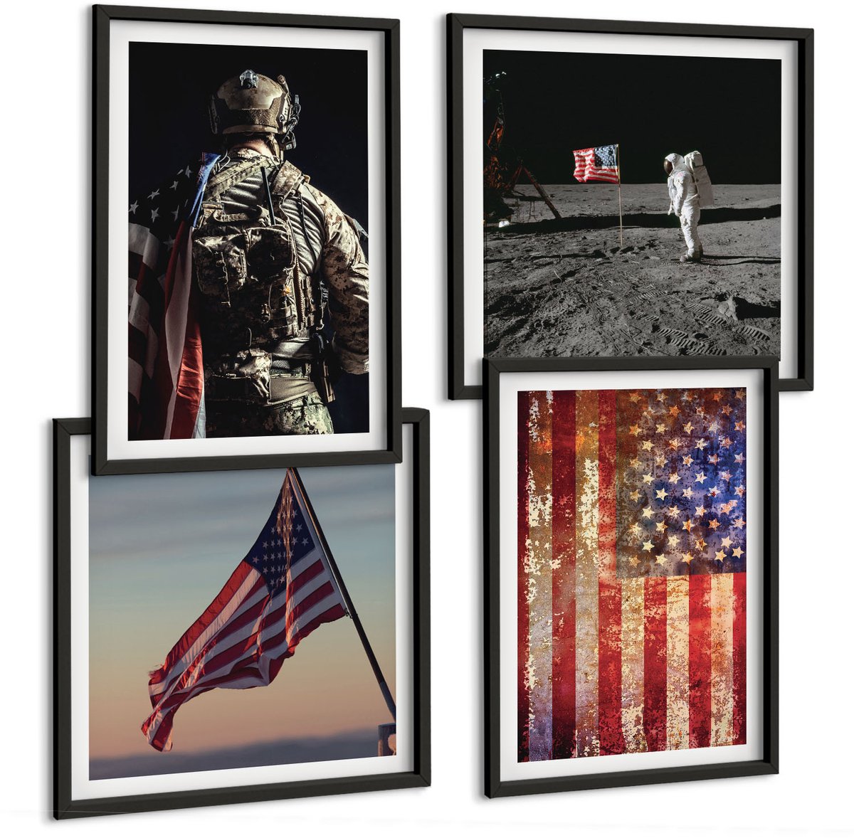 Tulup 4-Delige Schilderij Set - Amerikaanse nationale symbolen, vlag van de VS - 40 x 40 cm en 40 x 60 cm - Wanddecoratie - Muurdecoratie - Woonkamer - Moderne Wanddecoratie