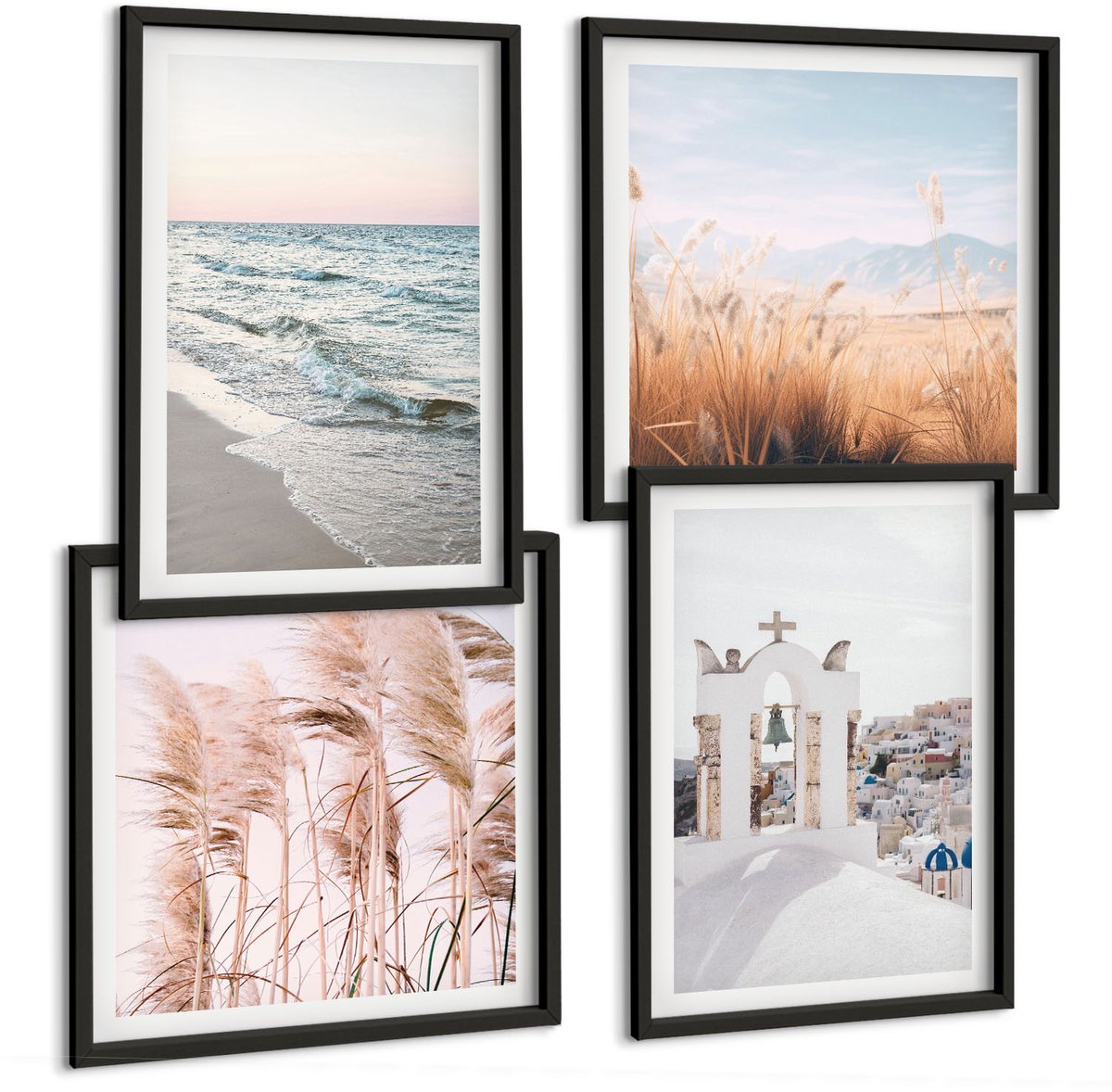 Tulup 4-Delige Schilderij Set - Zeeplanten, zeegolven, uitzicht op de Witte Huizen - 40 x 40 cm en 40 x 60 cm - Wanddecoratie - Moderne Interieurdecoratie - Muurdecoratie