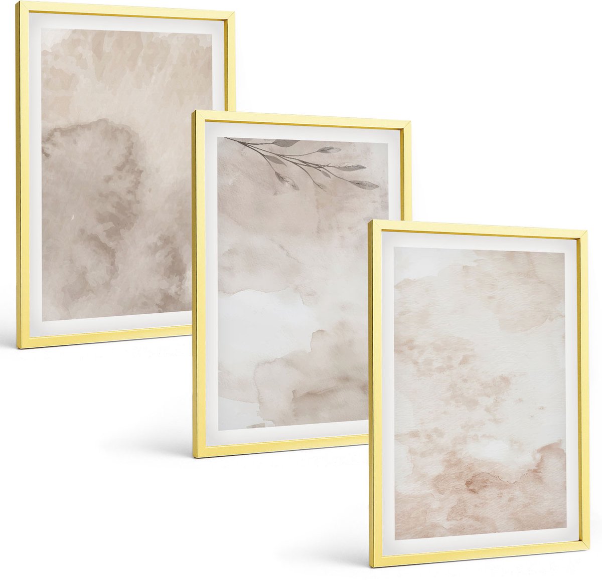 TULUP 4-Delige Schilderij Set - Textuur van gemorste aquarelverf in boho-stijl - 40 x 60 cm - Wanddecoratie - Moderne Interieurdecoratie - Muurdecoratie Gouden lijst