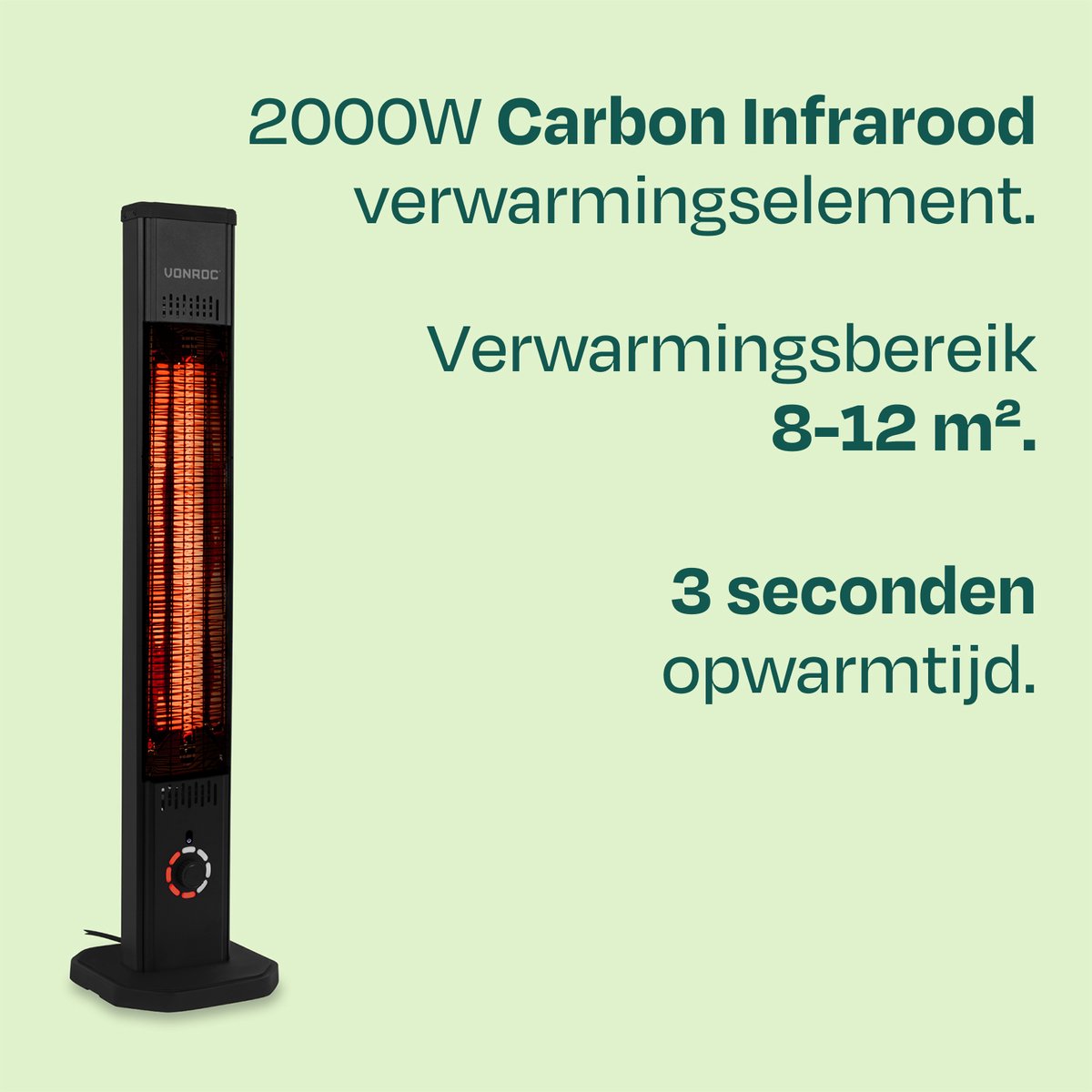 VONROC Staande Terrasverwarmer Lipari 2000W – Patio heater - Carbon infrarood verwarmingselement - Incl. afstandsbediening – foto 2