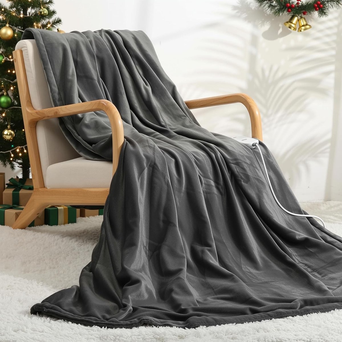 Elektrische Verwarmde Deken - Grijs - 200 x 150 cm - Flanel met 4 Warmteniveaus en Automatische Uitschakeling - Voor Thuisgebruik