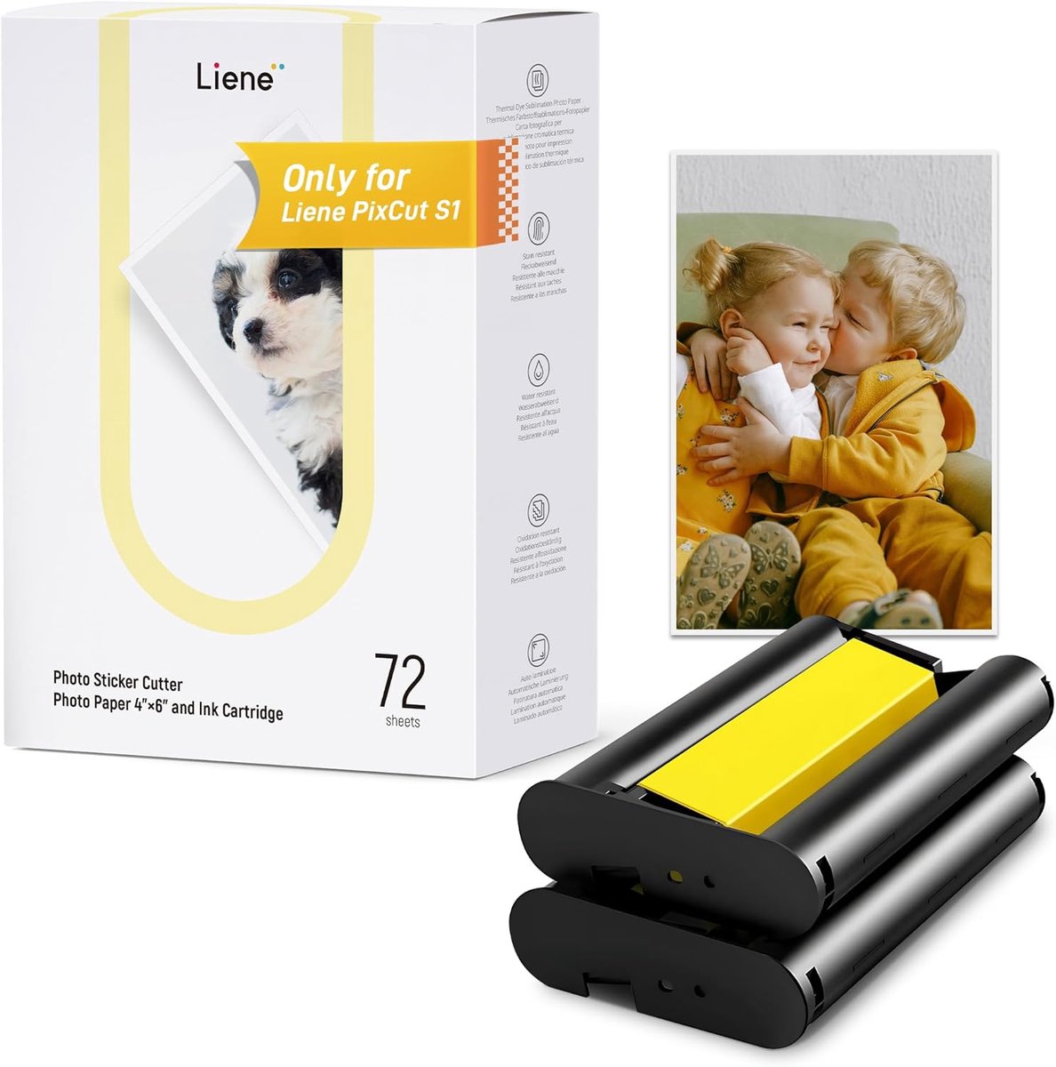 Fotopapier en cartridges - 72 vellen 10 x 15 cm - thermische sublimatie - waterdicht en oxidatiebestendig - Liene